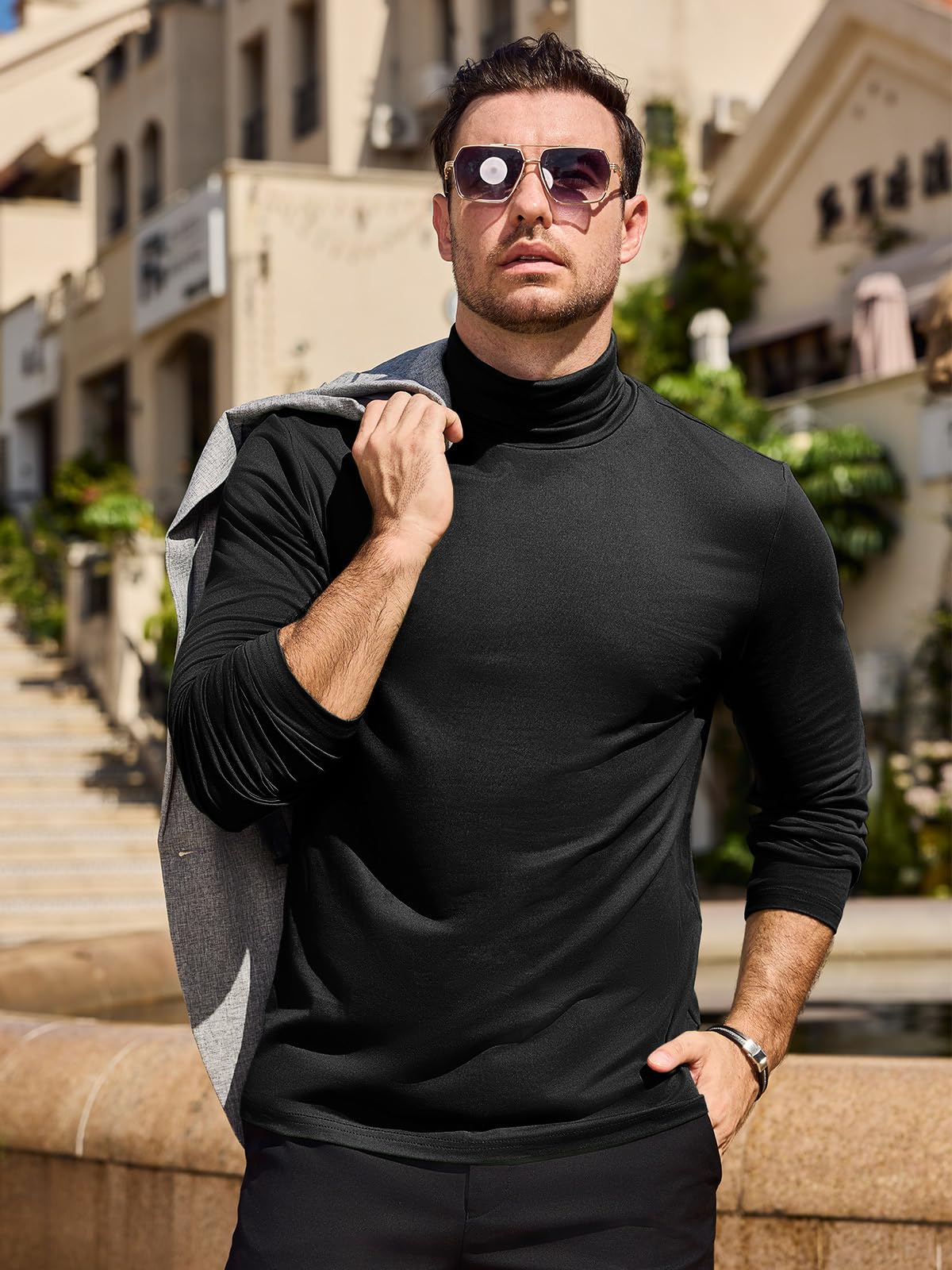 Moda męska koszulka z golfem sweter z długim rękawem sweter podstawowy zaprojektowany podkoszulek slim fit top