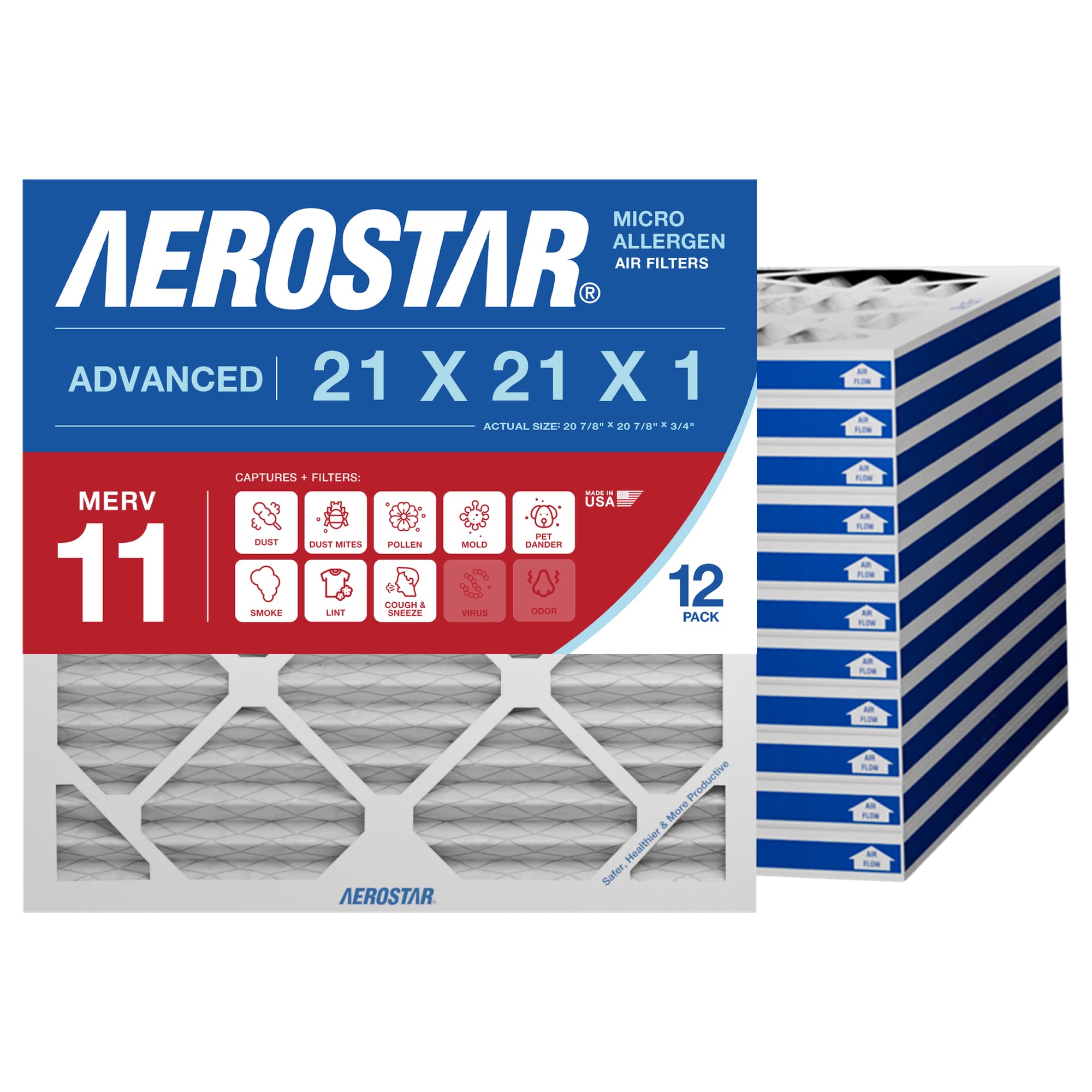 Aerostar 21x21x1 MERV 11 12-Pack