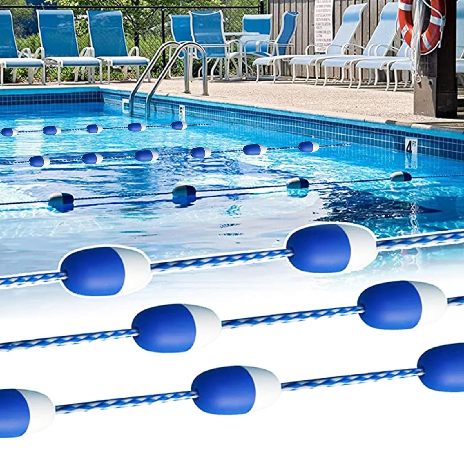 HENGCMM Swimming Pool Buoys Safety Rope with Floating Buoys Safety Float Line- Section Off Hazardous Areas, with 2 Pre Assembled Stainless Hooks for Effective Visibility 26ft/7.9m