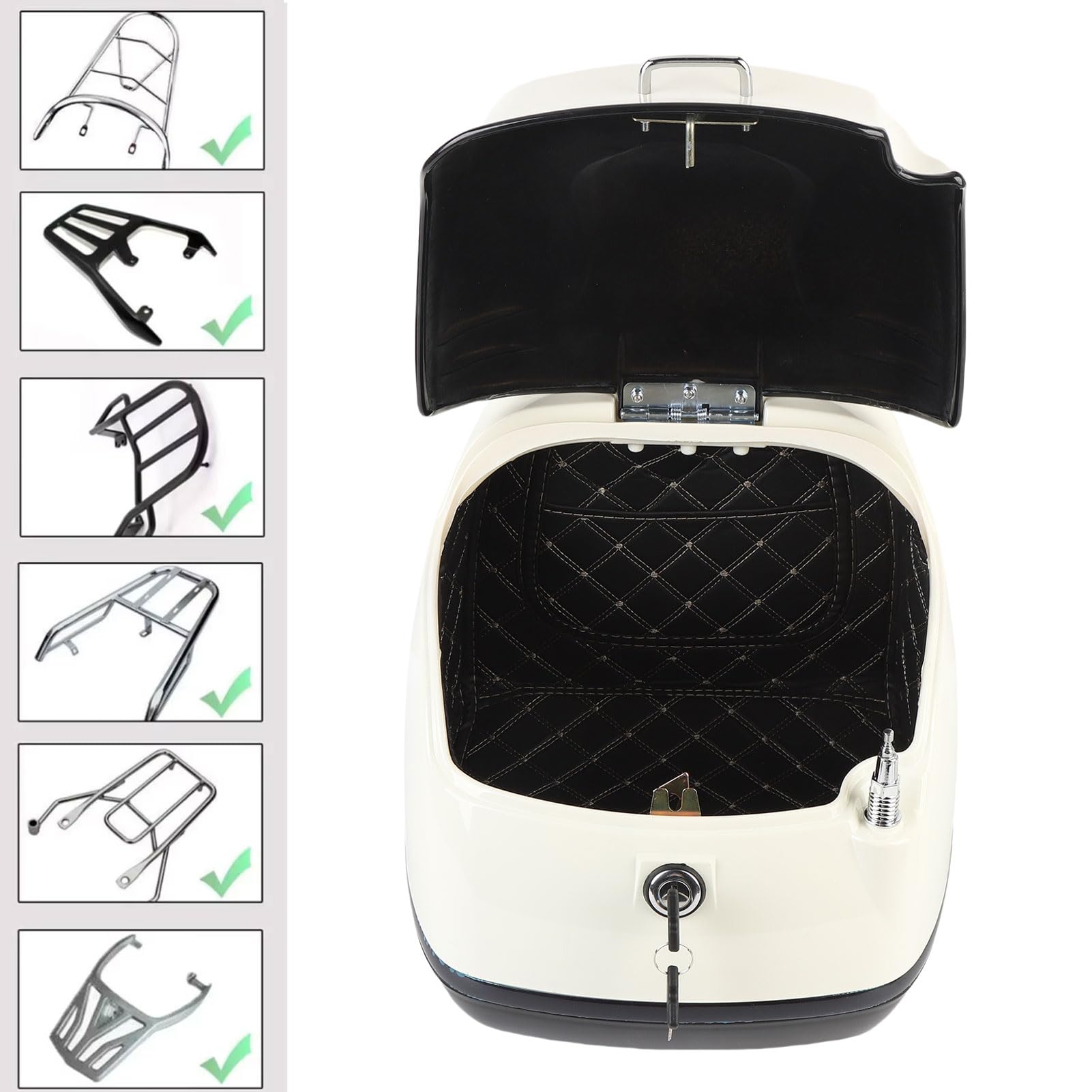 Cocoarm 38L Motorrad-Topbox, Wasserdicht, ABS-Aufbewahrungskoffer mit Schlüsselschloss, Weiß, Universal für Motorräder und Motorroller