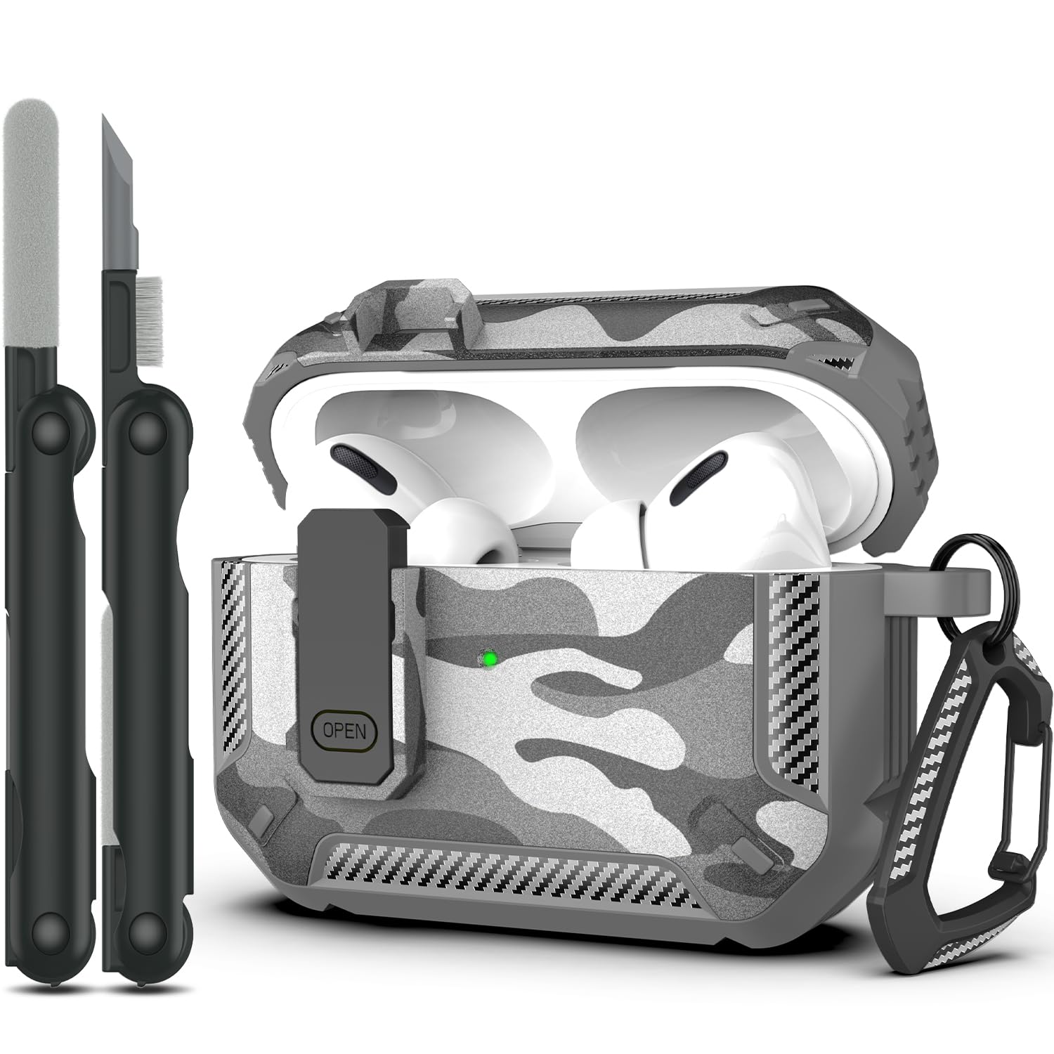 RFUNGUANGO - Funda para AirPods Pro 3 con Cierre y Kit de Limpieza, Transparente, rígida, para Videojuegos, con Soporte para teléfono Integrado, antigolpes （Naranja） — view 42