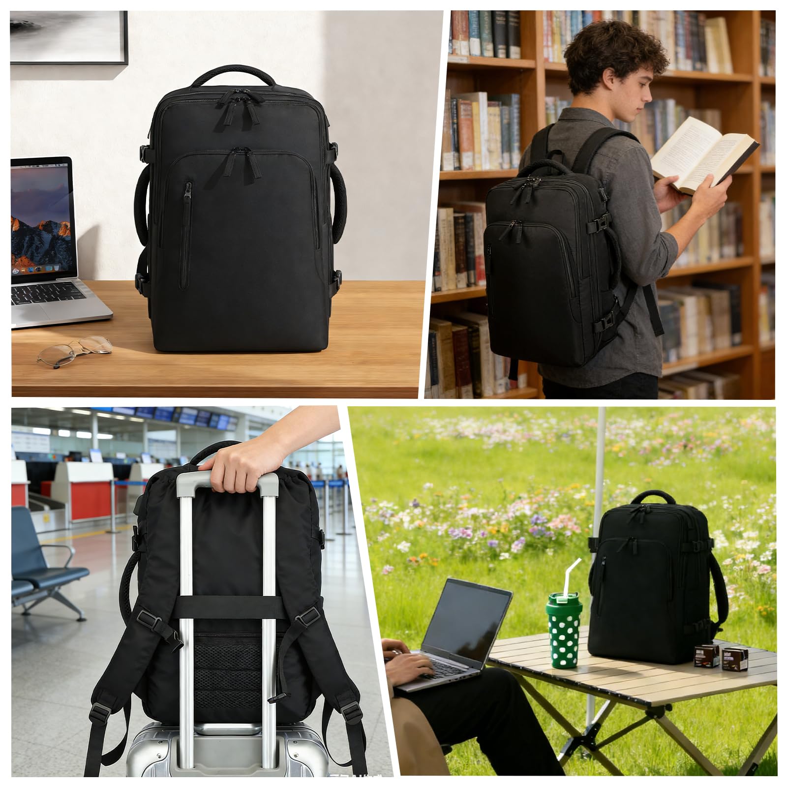 AUMTISC Zaino per computer portatile, 22 – 38 l, regolabile, grande capacità, borsa da viaggio per affari, laptop fino a 15,6 pollici