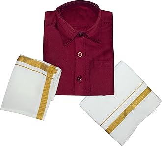 NITHILA CREATIONSBoys Traditional Adjustable Lungi Dhoti Shirt Mundu Set (CMonly-$)