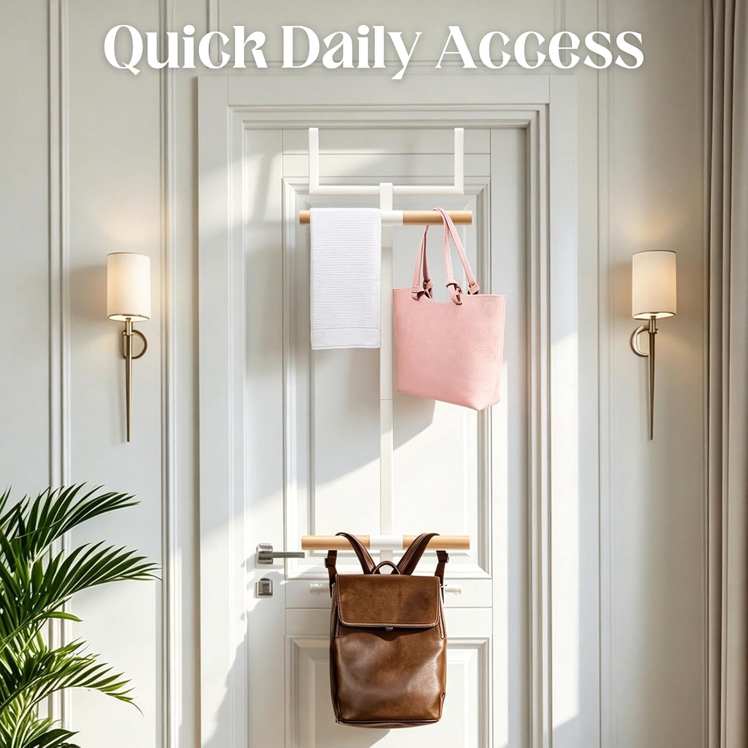 Over The Door Backpack Hanger School Hanger 2-Tier Metal Bookbag Holder Rack Heavy Duty Over The Door Hook Storage for Entryway, Closet, White