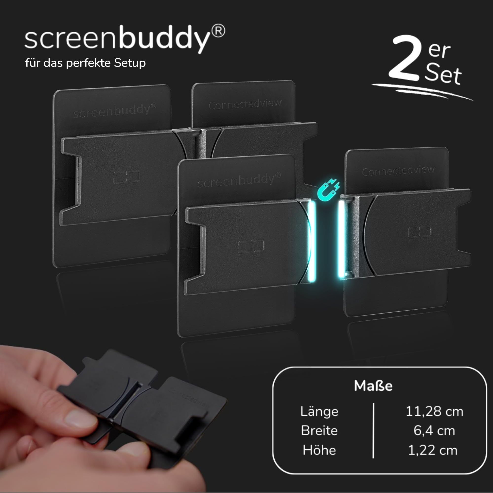 2er Set magnetischer Verbinder für PC Bildschirme & Monitore - Computer Zubehör für Home-Office, Büro, Gaming & Streaming - Magnet Verbindung zum Monitor Zusammenhalten - Made in Germany