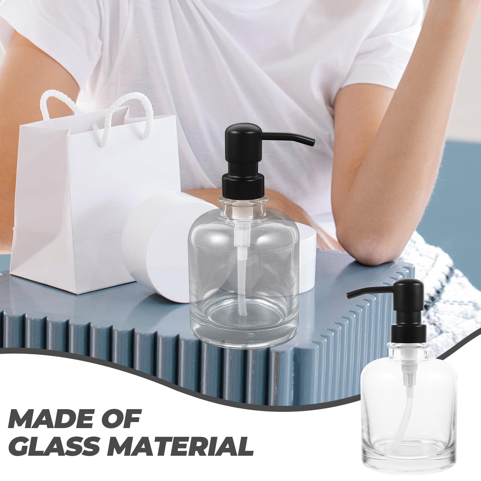 Dispensador de Jabón para Baño con Bomba de Acero Inoxidable Portátil y Vidrio Transparente, Diseño Simple y Moderno, Paquete de 2 Piezas para Oficina o Baño