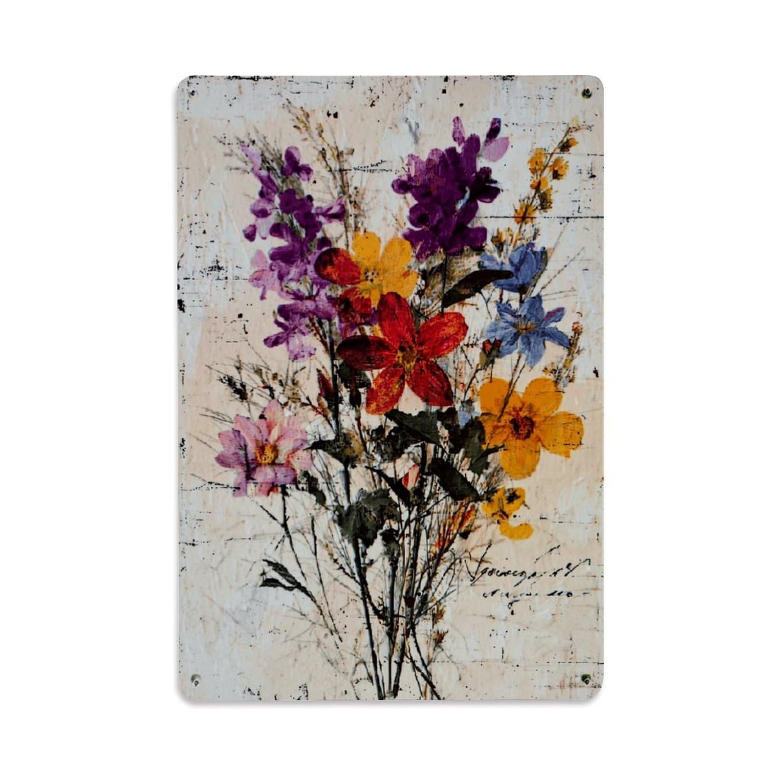 Nestemfo Vintage Wildflower Bouquet Art Print Tin Sign Metal Sign, Living Room,Bar, Home, Bedroom Wall Decor,Retro Metal Poster 8X12 Inches