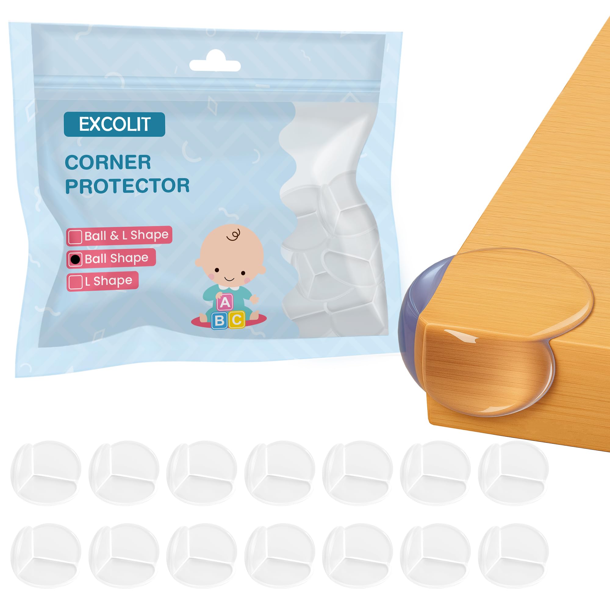 Corner Protector for Baby, Pack of 15 Clear & Transparent Edge Guards for Baby Proofing, Safety Furniture Corner Protectors for Furniture to Prevent Injuries (Ball Shaped)