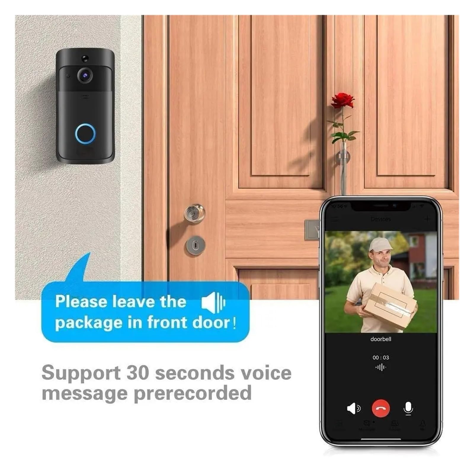 Video Doorbell Camera HD WiFi Wireless Operated Motion Detector & Speaker Night Vision