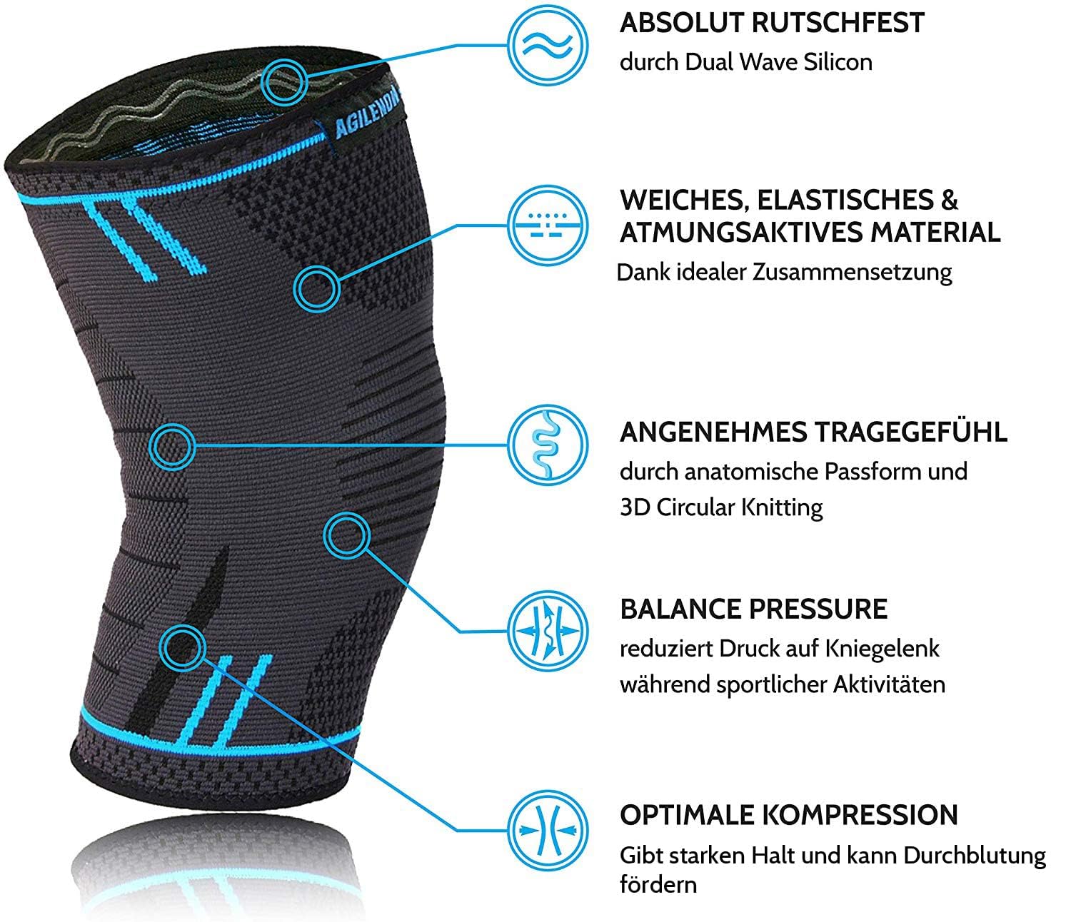 Kniebandage 2er Set Premium stabilisiert & schützt die Gelenke bei jeder Bewegung, Knie Bandage für Damen & Herren, rutschfeste & atmungsaktive Knee Pads, für jede Sportart