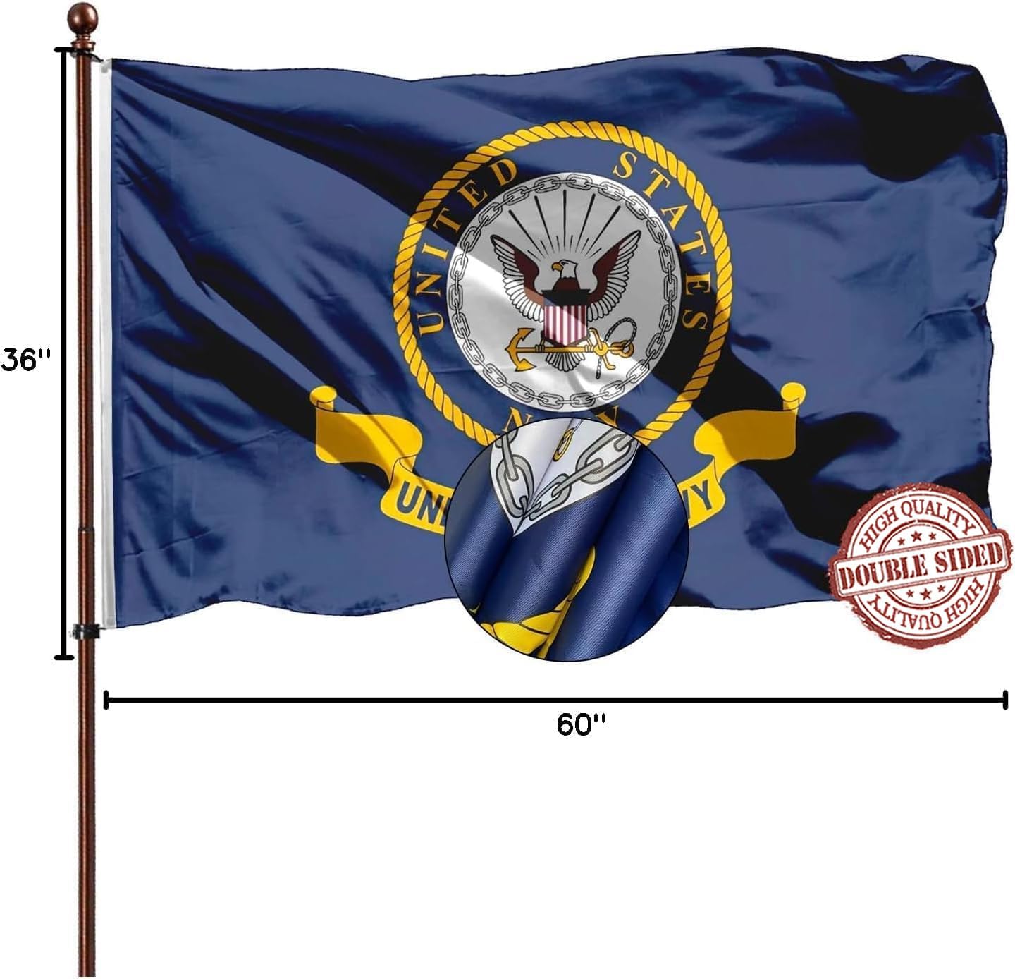 Navy Emblem Flag Double Sided 3x5 Outdoor- 3 Ply 240D Heavy Duty- 3x5 Navy Outdoor Banner Flag- Brass Grommets & 4 Rows Stitched - Image 8