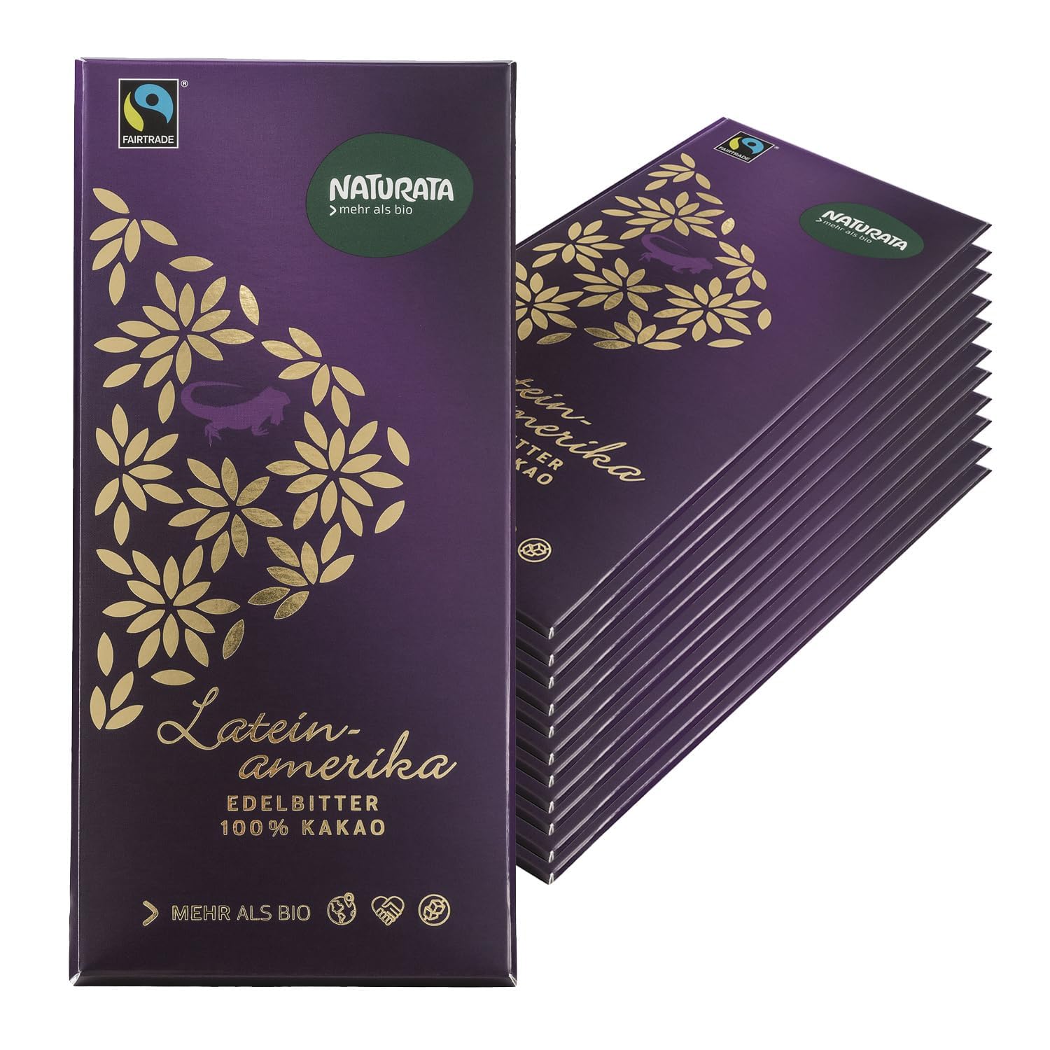 Naturata Lateinamerika Edelbitter 100% Schokolade | 10er Packung (10 x 80g) | Intensiver Kakao-Genuss aus der Dominikanischen Republik & Ecuador | Fairtrade & Schweizer Herstellung