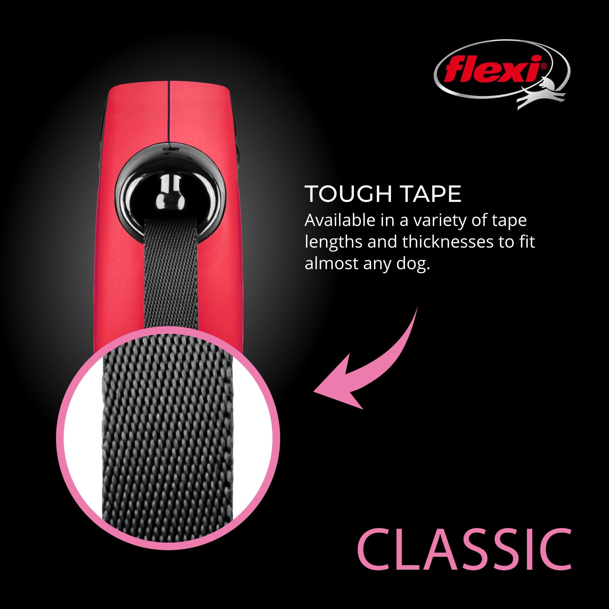 flexi New Classic - Correa retráctil para Perros Grandes de hasta 50 kg, 4,9 m, para pasear Mascotas sin enredos con una Sola Mano, con Freno, Pausa, Bloqueo, Calidad Alemana, Color Rojo