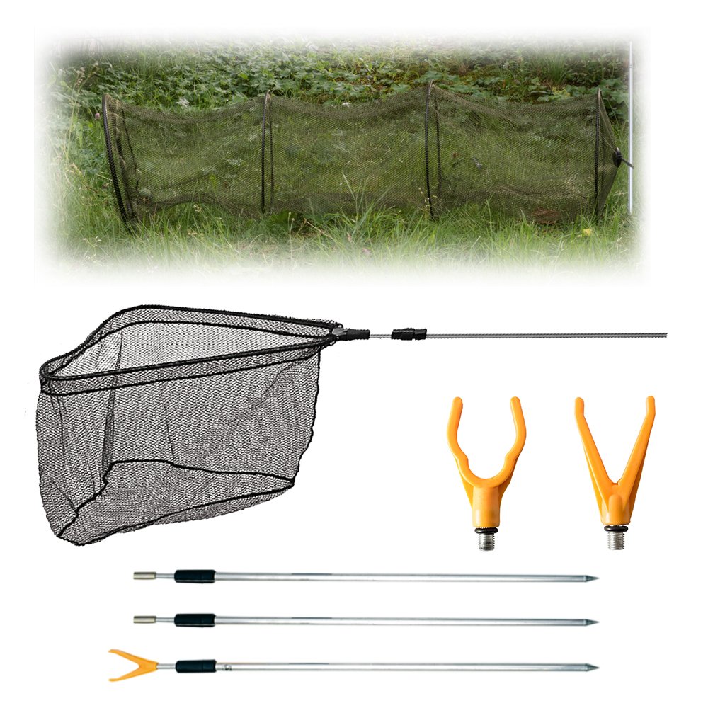 Behr Set da pesca per principianti con retino, supporto per canna e picchetti