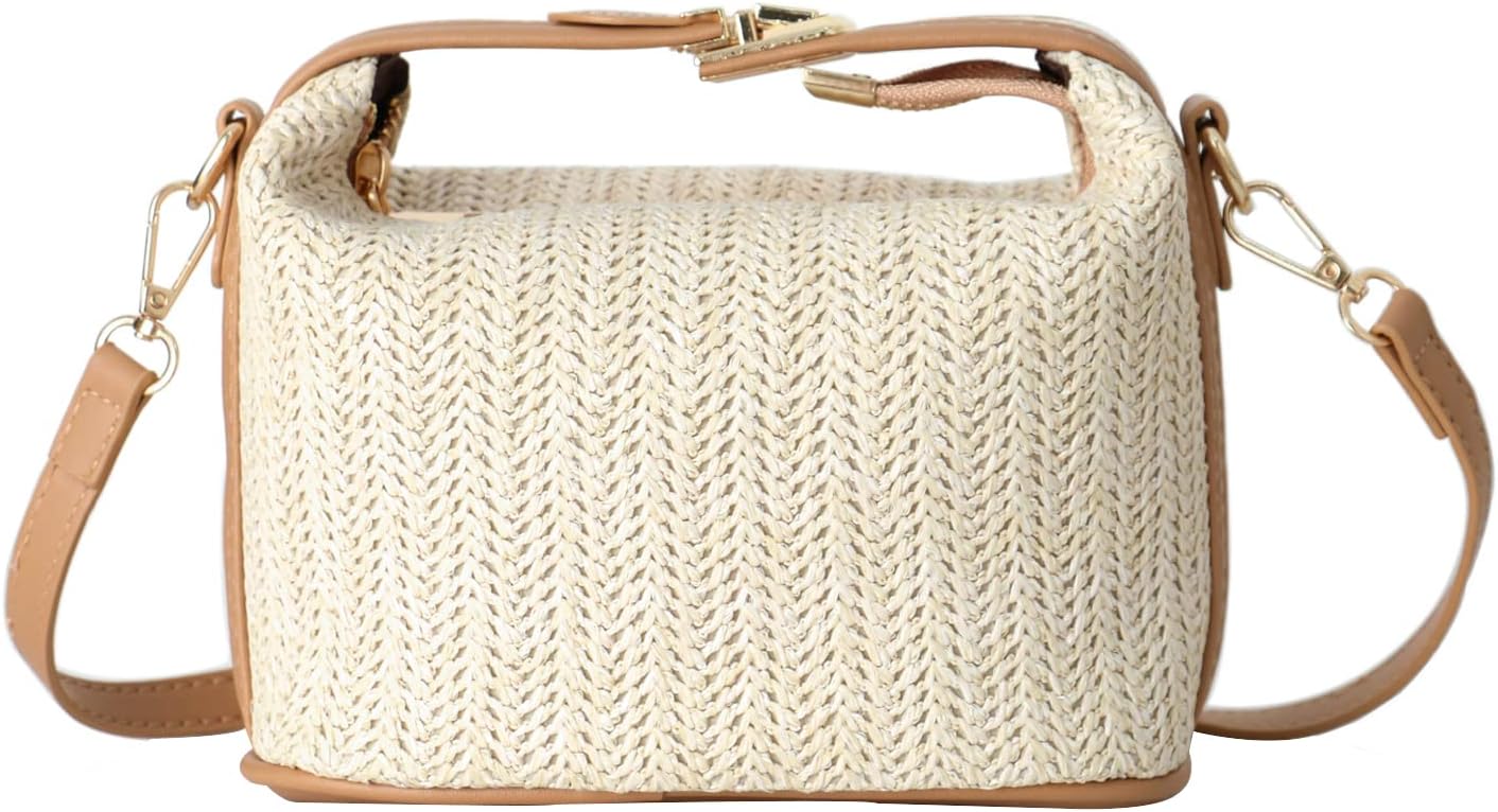 mothgelStraw Shoulder Bag for Women Handbag Clutch Small Knitting Crossbody Cosmetic Bag Casual Beach Handmade Bag, Beige