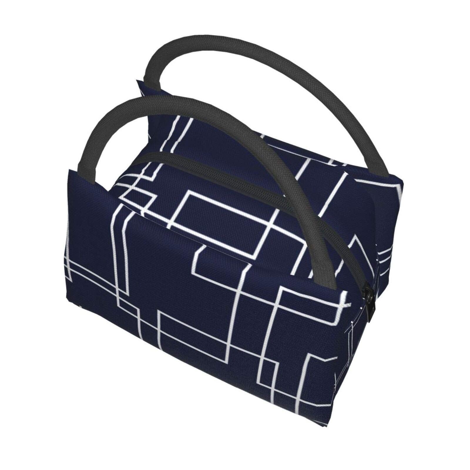 BAAROO Borsa per il pranzo blu navy e bianco con motivo geometrico moderno borsa per il pranzo borsa per pasto borsa isolante portatile con cerniera pacchetto