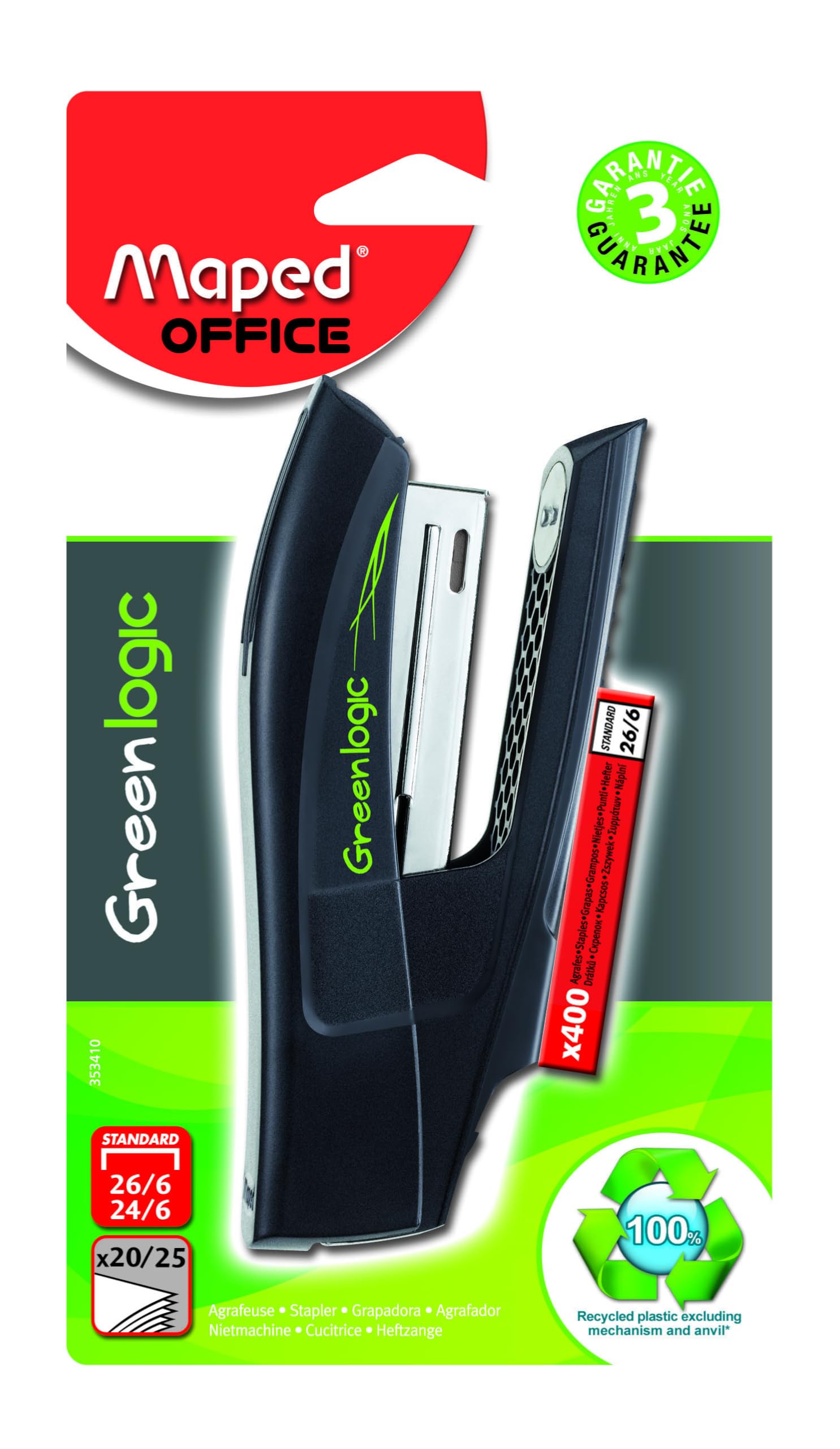 Maped Greenlogic Half Strip Stapler & 400 Staples (353410)