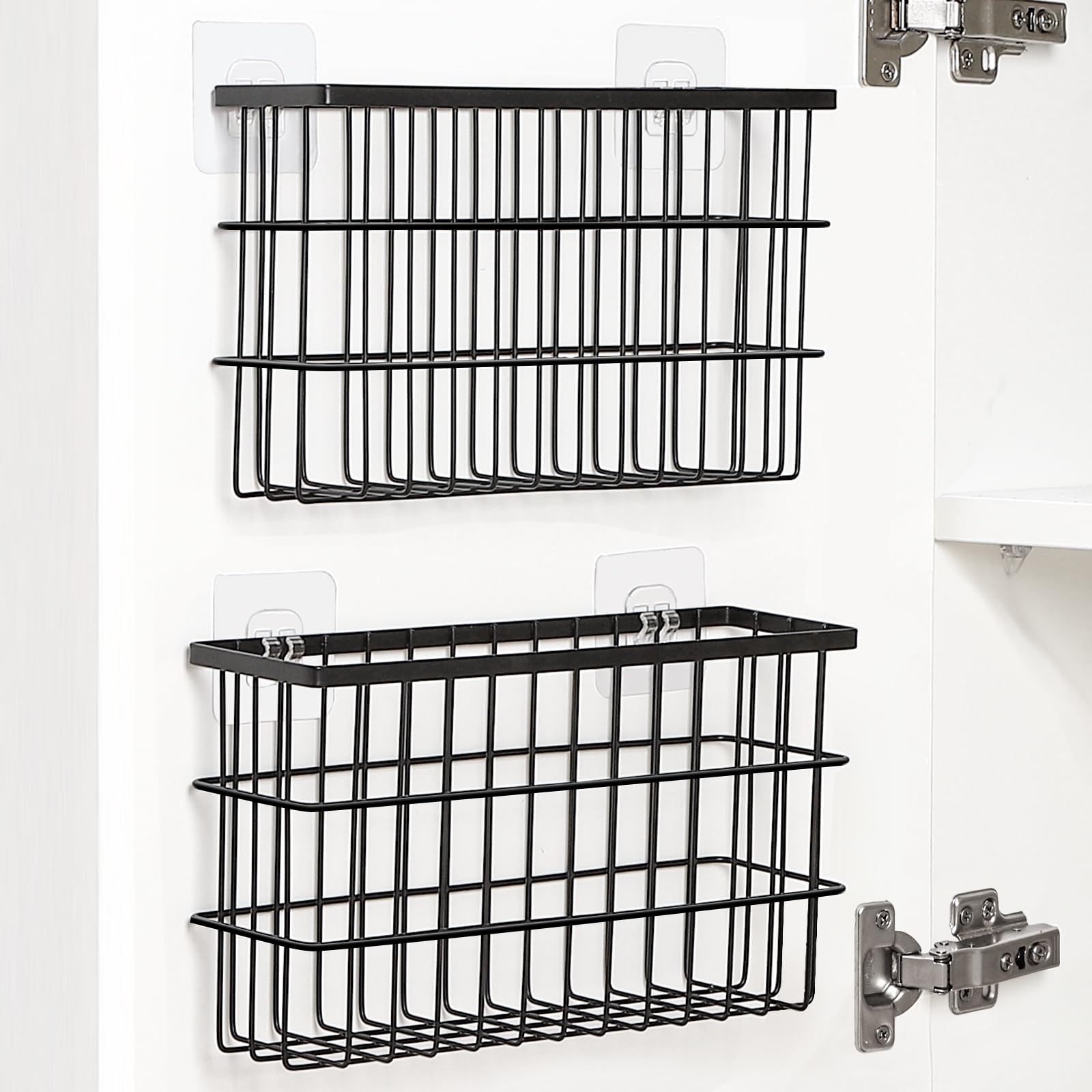 Photo 1 of Sinnsally 1Pack Cabinet Door Organizer,Self Adhesive Lid Organizers Inside Cabinet Storage Boxes,Hanging Storage Basket Organizer Wall Mounted Pantry Caddy Cup Holder for Kitchen,Fridge,Bathroom