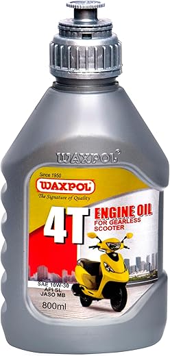 Waxpol 4T Premium Engine Oil for Gearless Scooter- Scooty, Activa 10W30 API SL JASO MB (800 ml Telescopic Spout Bottle)