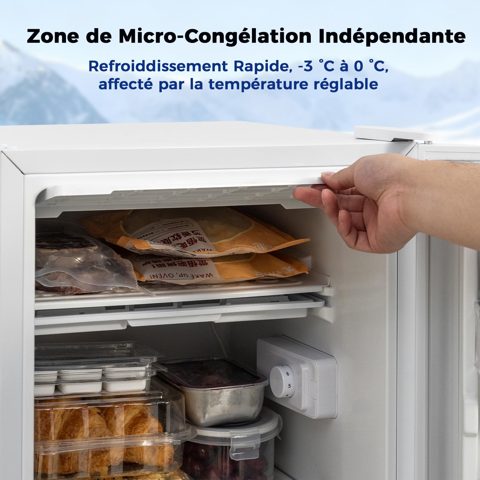 Smad Mini Frigo, 91L, Thermostat Réglable à 7 Niveaux, 2-8℃, Zone de Fraîcheur -3-0℃, Porte Réversible, Petit Frigo Silencieux pour Chambre, Hôtel, Studio, Bureau, Blanc