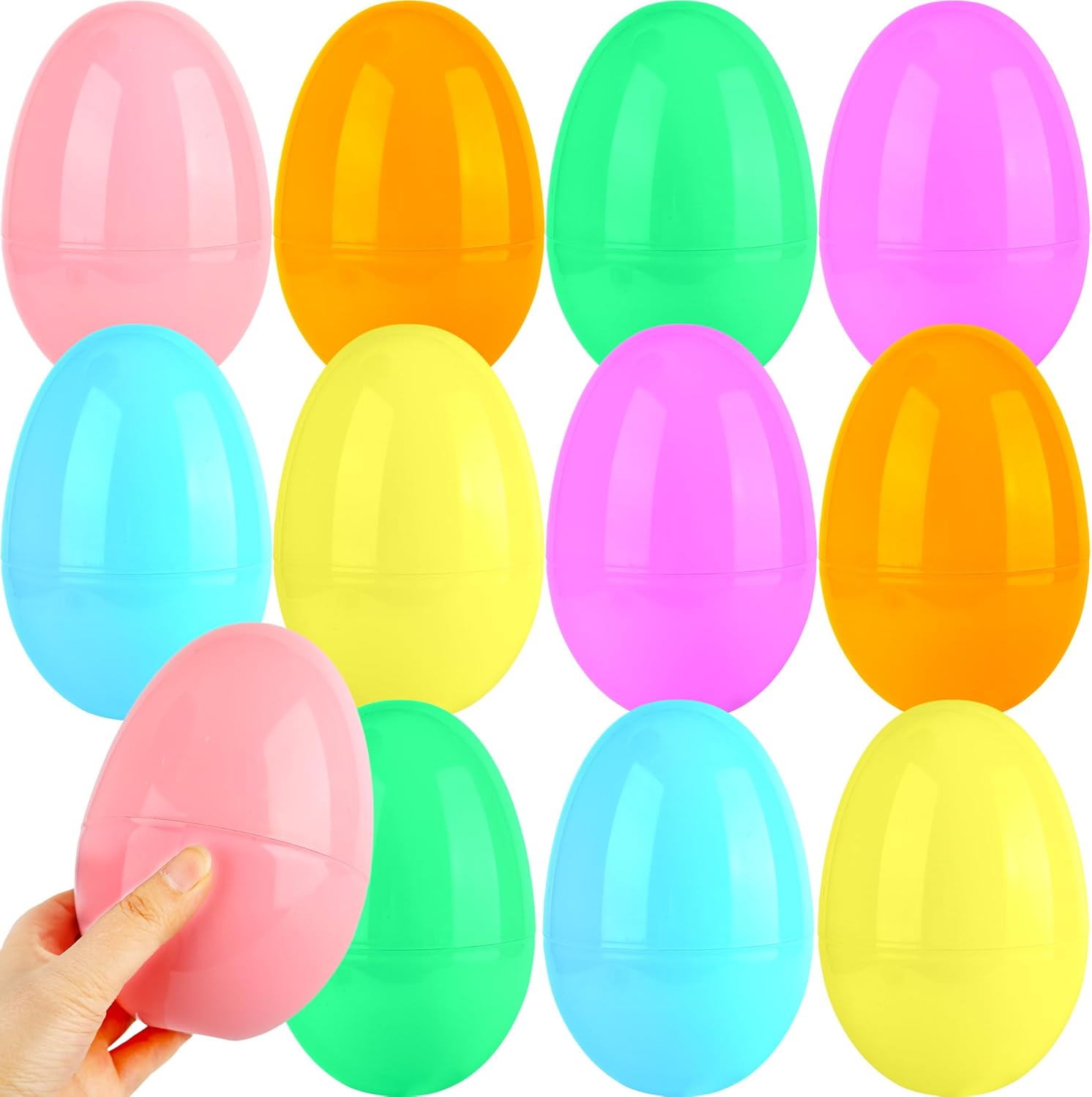 12 Pcs 5 Inch/ 6 Inch/ 8 Inch Plastic Easter Eggs Fillable Assorted Macarons Eggs Large Empty Egg for Easter Filling Treats, Gift Baskets or Egg Hunt Décor (Macarons（ 5 Inch ）)