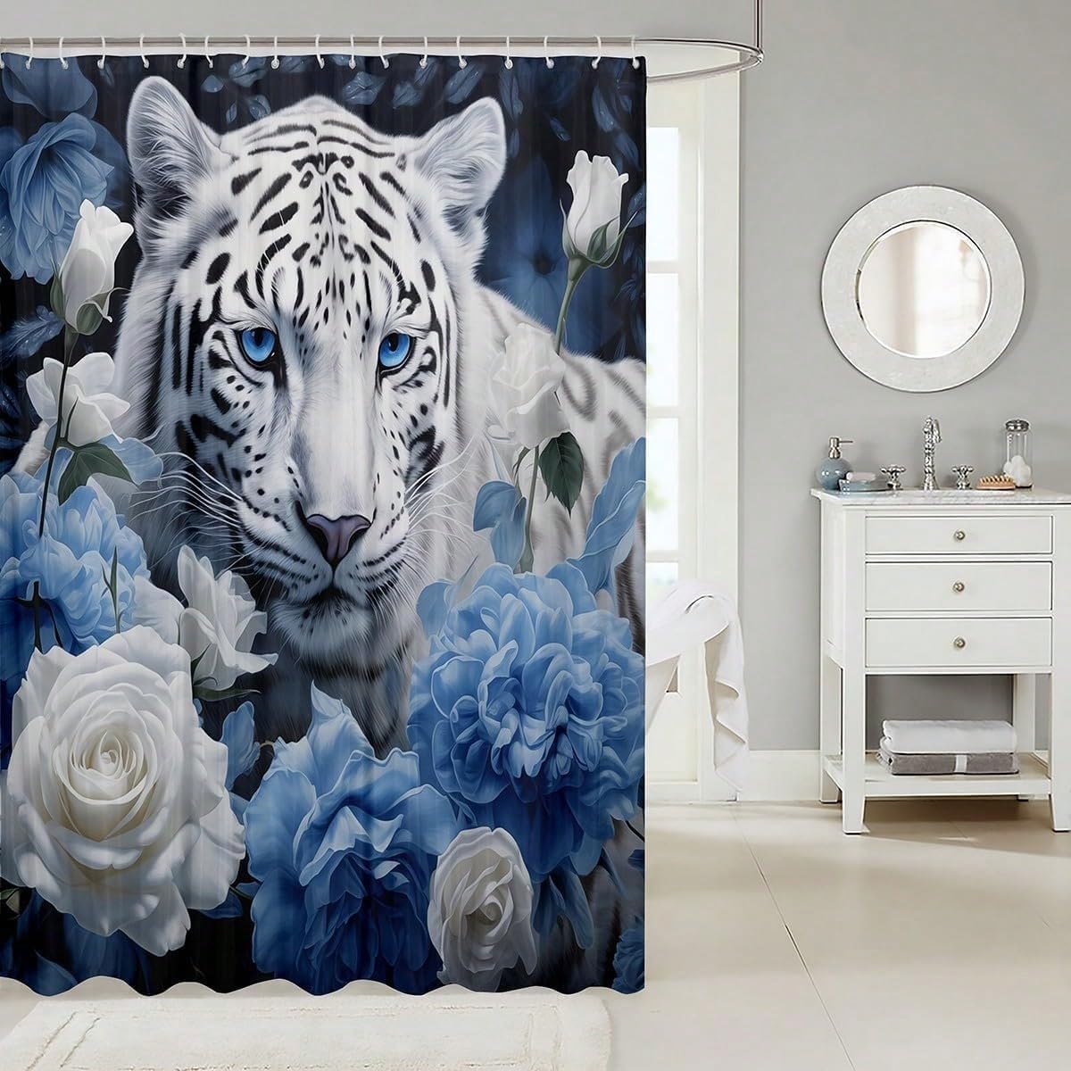 EIN Duschvorhang mit tropischem Dschungelmotiv, großen, Leuchtend grünen Blättern mit Monstera- und Palmenmotiven (240 x 199 cm / 94 x 87 Zoll (B x H))