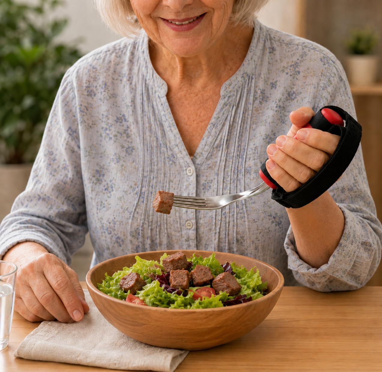 Bendable Adaptive Utensils 3-Piece Set, Parkinsons Fork Spoon Rocker Knife, Adjustable Angle Securing Strap, Built Up Easy Grip Handle, One Handed Eating Aids for Tremors Arthritis Elderly
