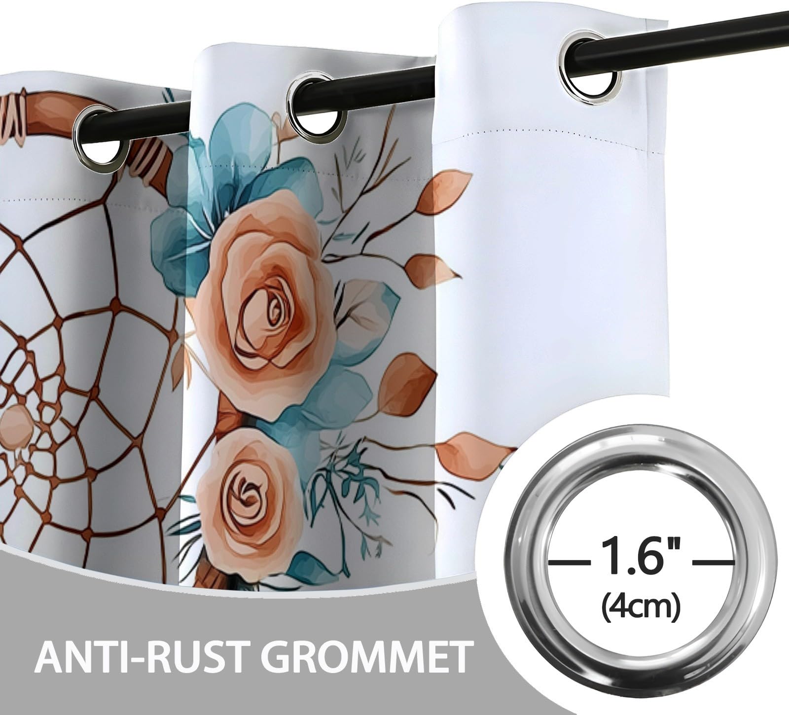 Weiß Vorhänge Aquarell-Traumfänger Gardinen mit Ösen, Vorhang Blickdicht, Verdunklungsvorhänge, Schiebevorhänge, Schlafzimmer Wohnzimmer & Kinderzimmer Deko, Blackout Curtain 2er Set H215 x B110 cm
