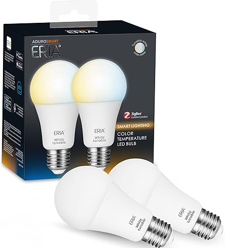 ERIA Zigbee - Bombilla inteligente A19 blanca sintonizable, compatible con Alexa, Google Assistant, Philips Hue, SmartThings y ZigBee Hubs (paquete