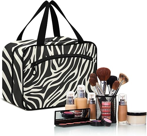 Miniatura 6 de Black and White Vintage Animal Print Hanging Make up Bags for Women with Hook, Designer Necessities Makeup case for Ladies Traveling bolso para