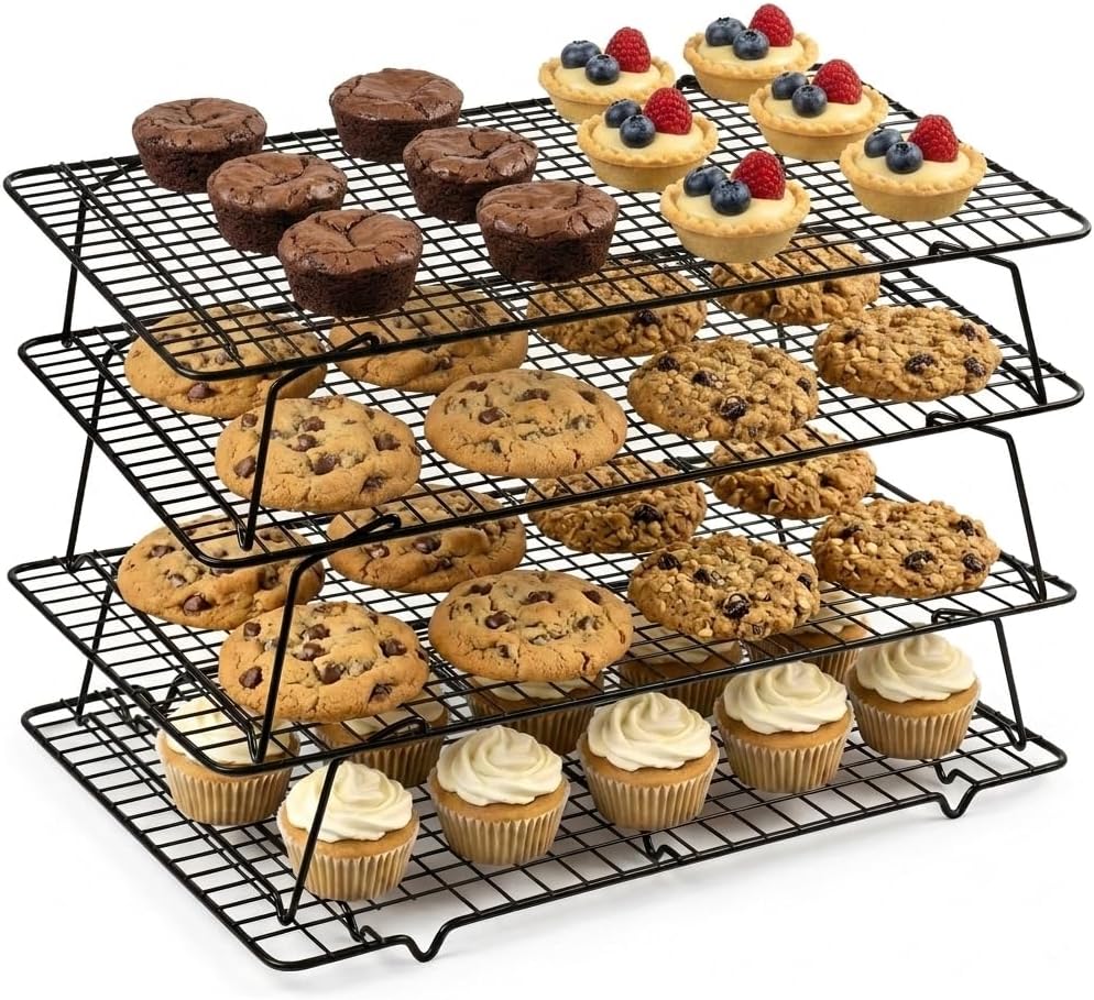 4-Tier Stackable Cooling Rack Set, Heavy Duty Stainless Steel Baking Rack, Oven Safe Wire Rack for Baking & Roasting, Fits Cookie Sheets, Dishwasher Safe
