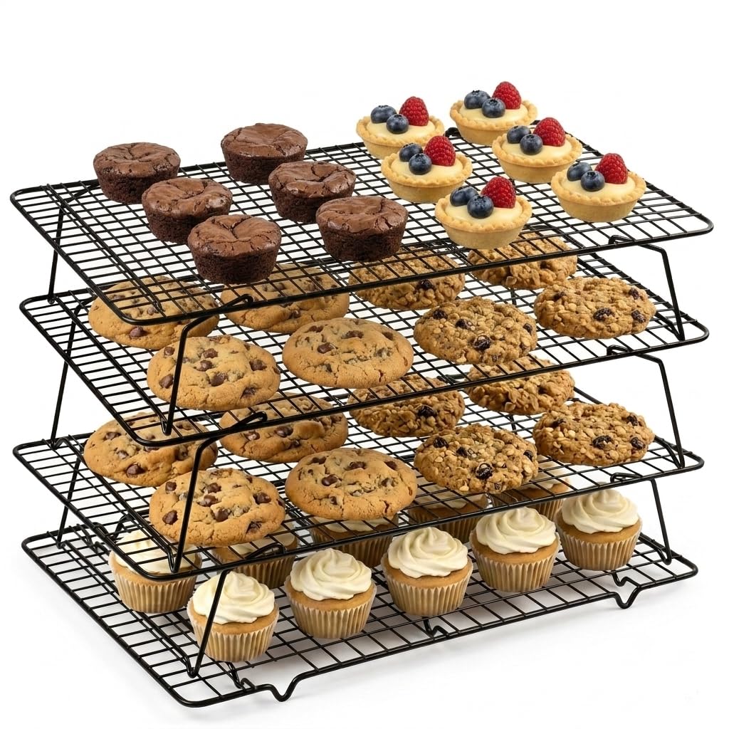 Juego de 4 estantes apilables de refrigeración de acero inoxidable resistente, estante de alambre apto para horno para hornear y asar, se adapta a bandejas de galletas, apto para lavavajillas