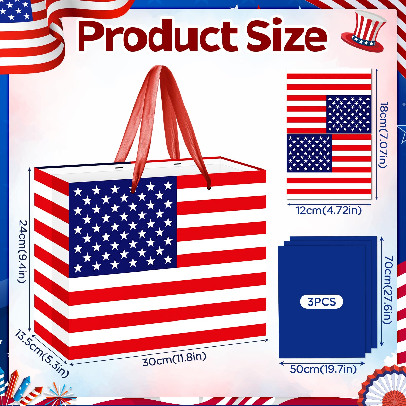United States US Flag Gift Bag with Card & Wrapping Papers, USA 4th of July Gift Bag Party Decorations American Patriotic for National Day of The United States,Birthday,Souvenirs Goodie Treat Bag
