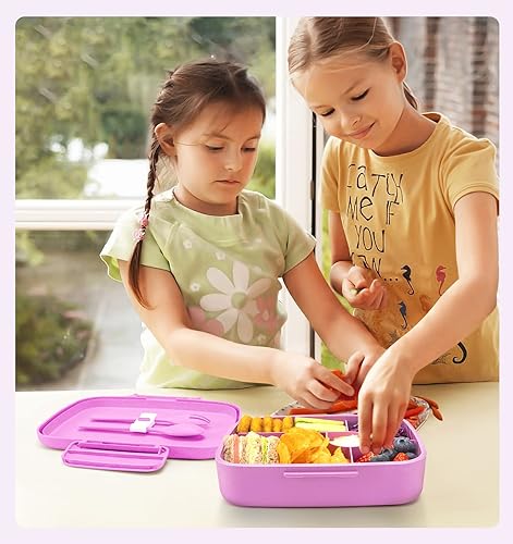 Miniatura 9 de ANDMOON Lonchera Bento para adultos, lonchera para niños, 5 compartimentos, recipientes para almuerzo con 3 tazas de silicona para hornear, a prueba