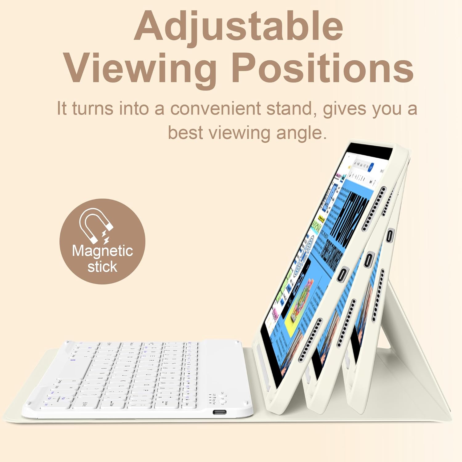 Case with Keyboard Available in Multiple Styles and Colors Case for iPad Air 7th/6th 11" M3/M2 & 10.9 "Air 5th 4th Gen with Keyboard,Cover with Pencil Holder, Auto Sleep/Wake,Cream White - Image 5