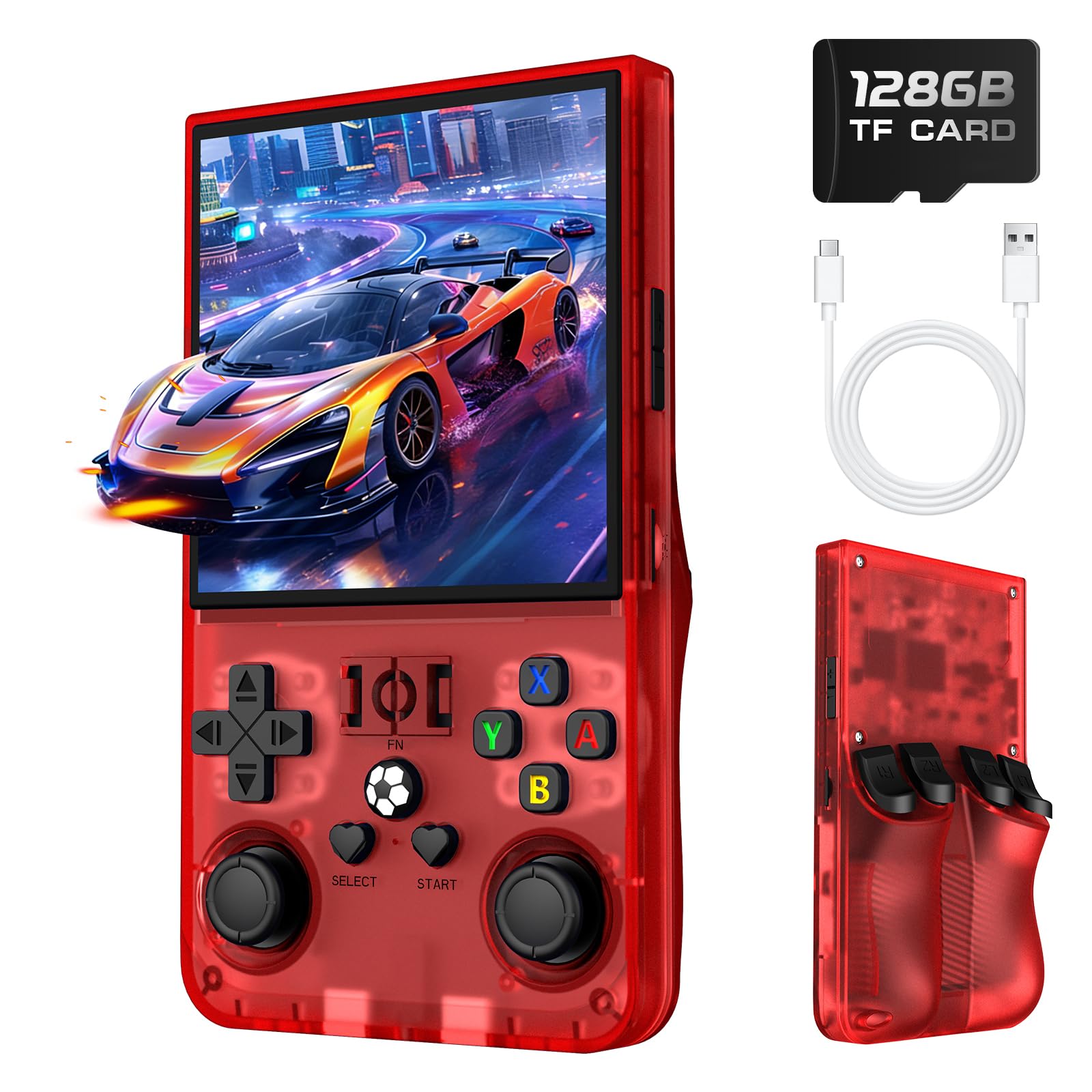R36MAX Retro Handheld Game Console, Retro Gaming Console with 128GB Open Source System, 4.0 Inch 720x720 IPS Screen, 4000mAh Battery