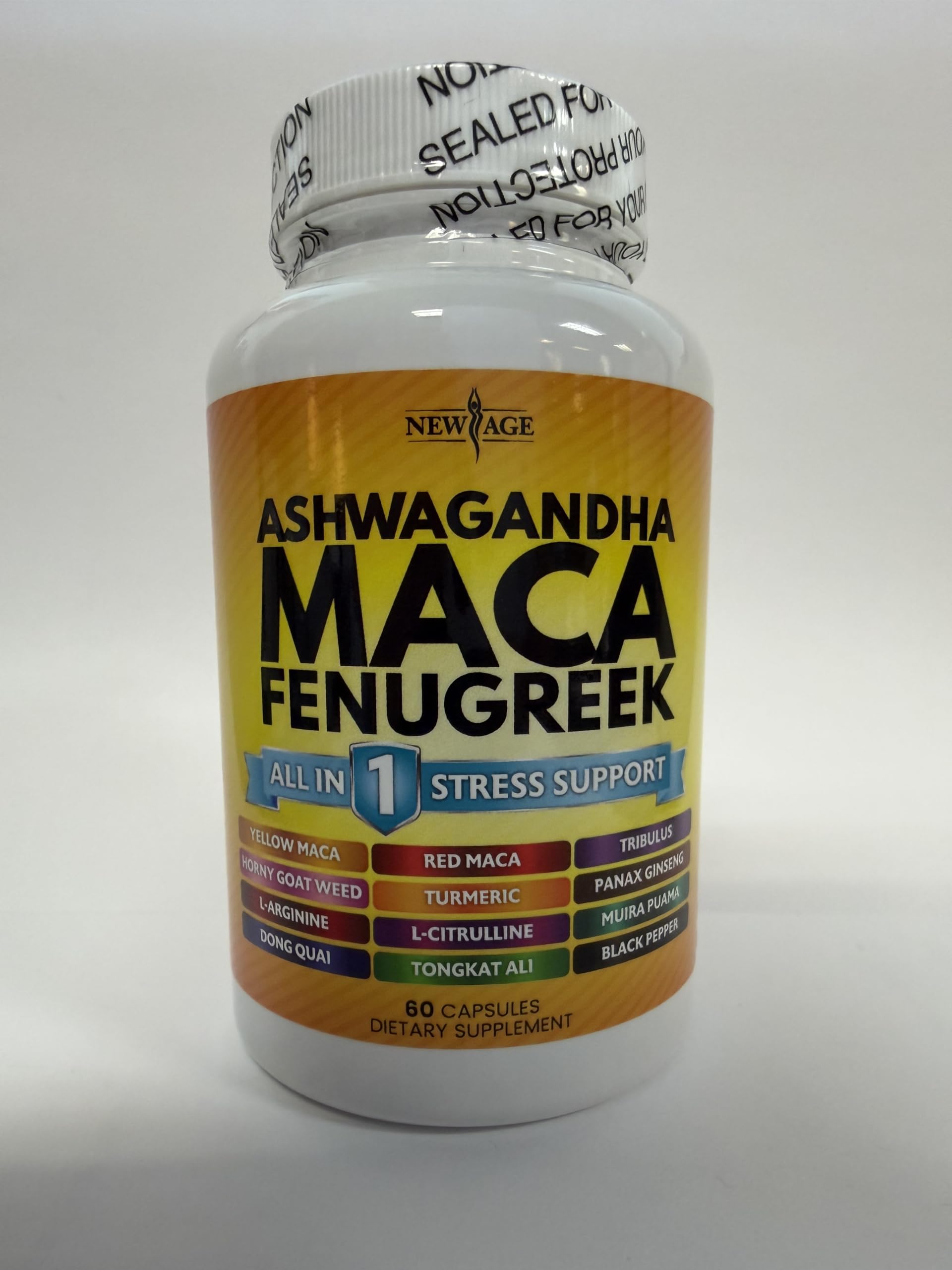 NEW AGE Ashwagandha 5000mg Maca Root 5000mg Fenugreek 3000mg Supplement with Tongkat Ali Ginseng - Assists with Overal Mood - Made in USA - 120 Count — Amazon image 2