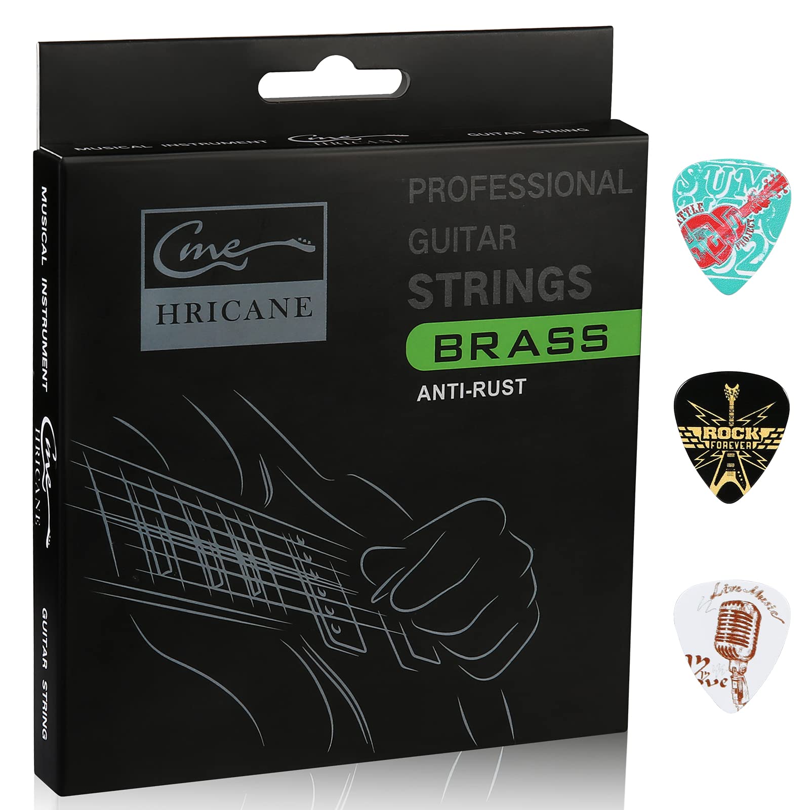 Hricane Acoustic Guitar Kit Strings (.012-.053) with 3 Picks, Sets of 6 Acoustic Guitar Strings Replacement Steel String For adults Beginners Performers (3 Pack)