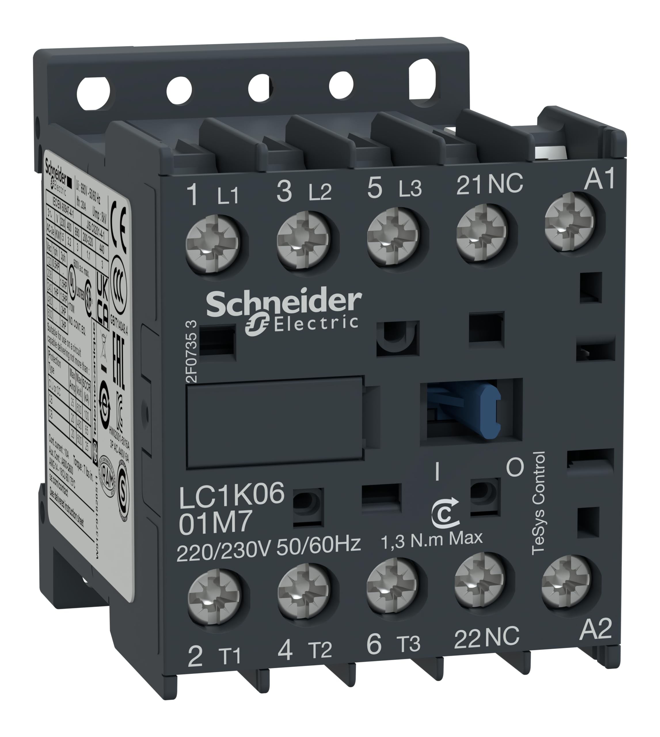 Power Contactors 6A 3P 230V AC 0Z 1R LC1K0601P7 TeSys