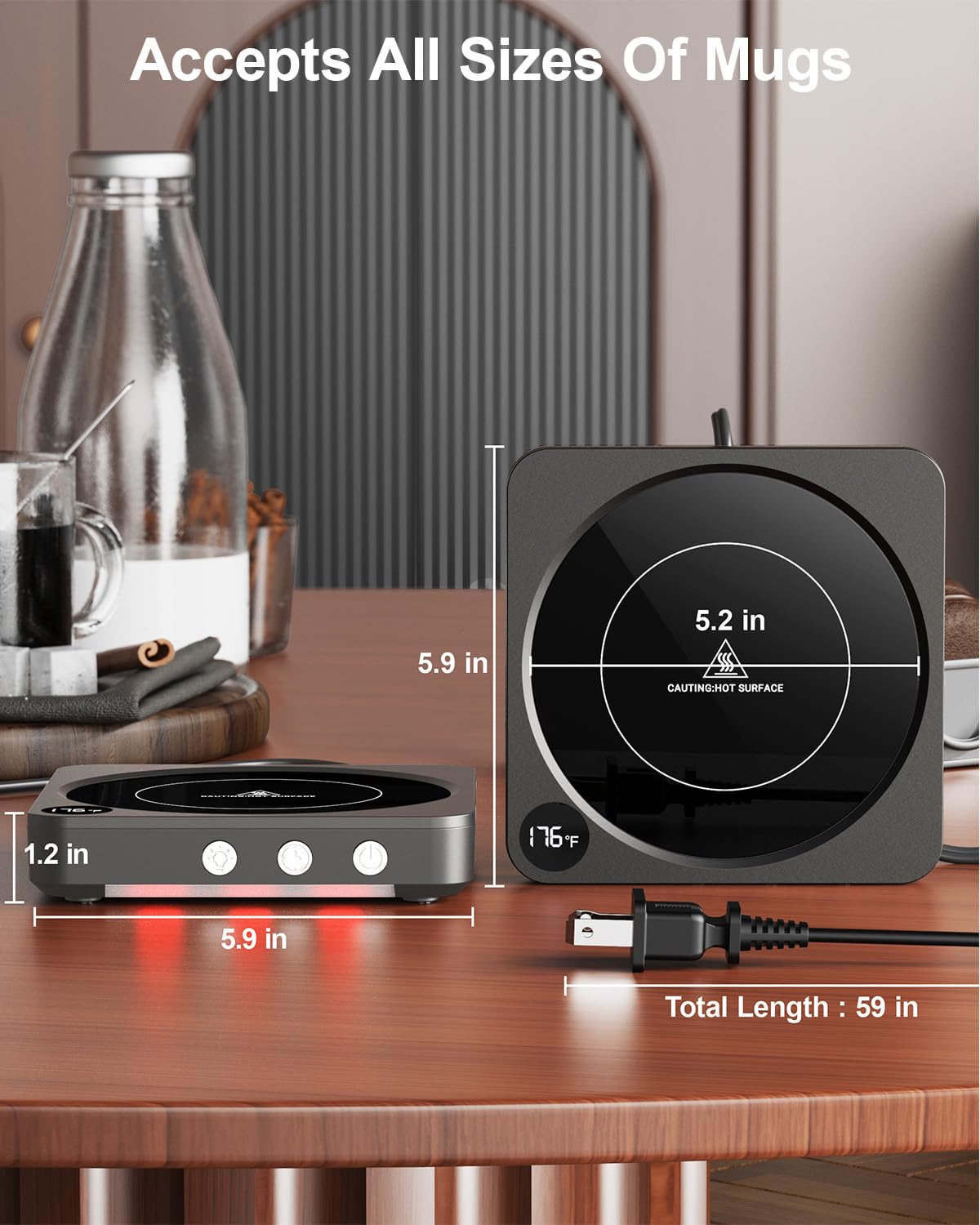 Calentador de Tazas - Calentador de Tazas de café LED para Escritorio con Pantalla de Temperatura, 2-12 Horas Apagado automático, Calentador de Velas Inteligente: Accesorios de Regalo de café Ideales
