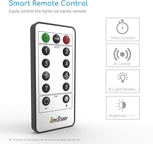 Miniatura 2 de Homestarry - Extensión de luces decorativas operada a pilas impermeable 8 modos control remoto 50 luces LED 164 pies para decoración de habitación