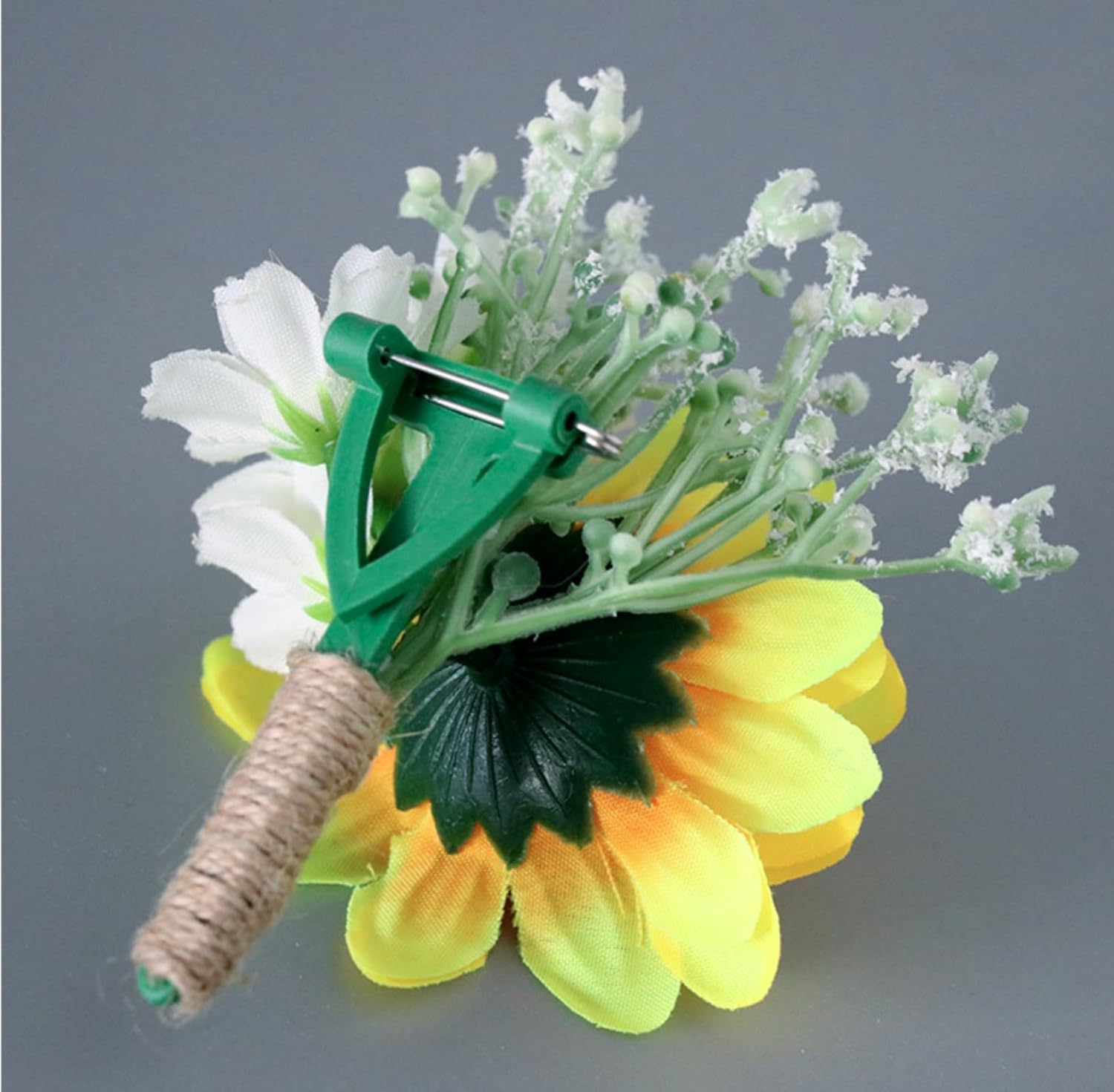 Artificial Sunflower Boutonniere Groom Boutonniere Man Buttonholes Corsage Wedding Flowers Set Party Decoration (Twine,6)