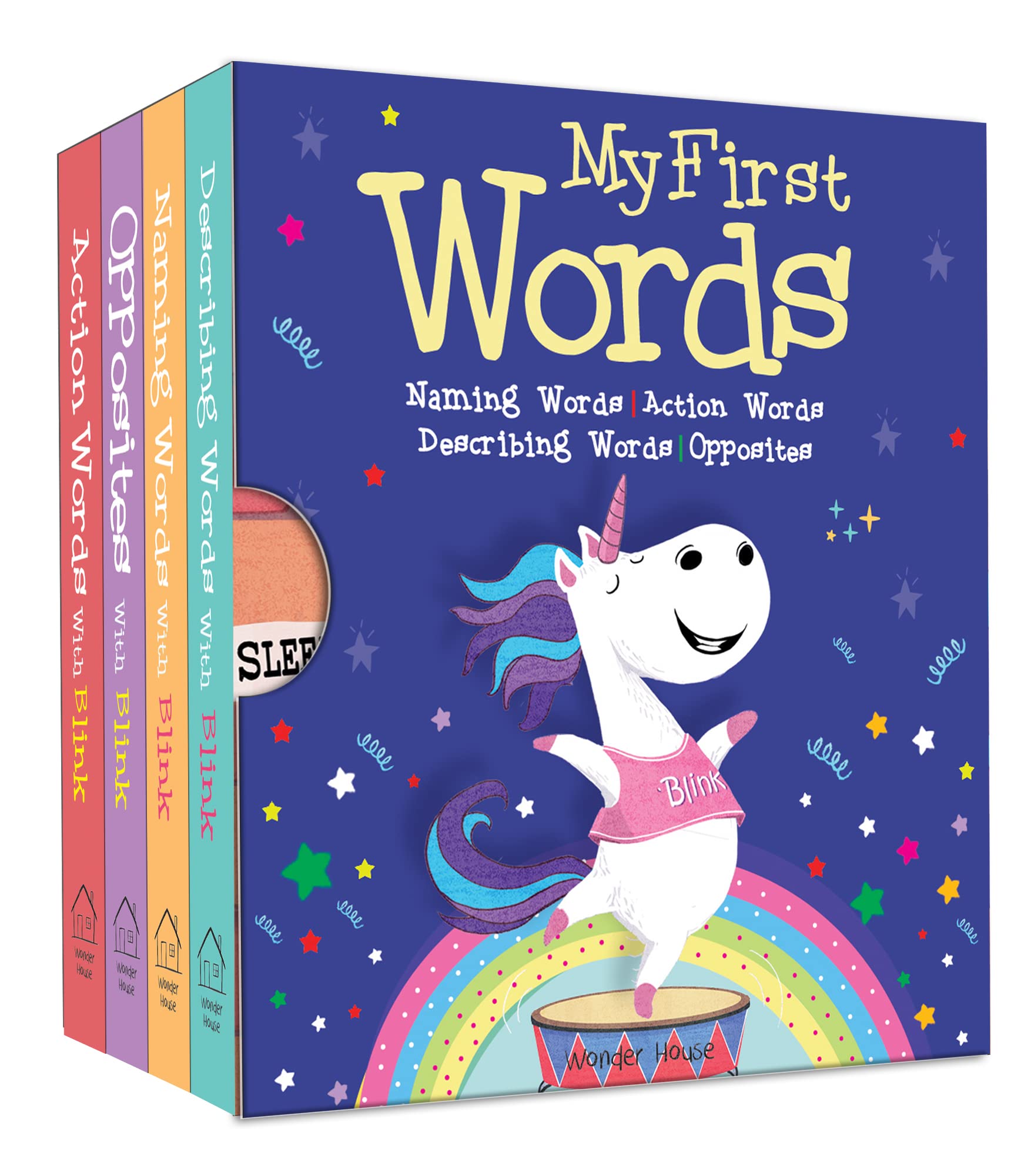 My First Words – Box Set of 4 Board Books: Naming Words, Action Words, Describing Words & Opposite Words | Brightly Illustrated Vocabulary Builder for Babies, Toddlers & Preschoolers | Early Learning Board Books | Ages 0–5 Years