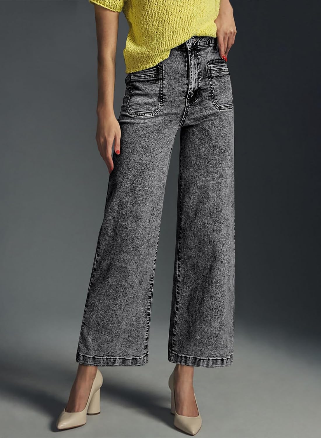 Astylish Womens Jeans Wide Leg High Waisted Stretchy Straight Leg Jeans Trendy Ankle Denim Pants with Patch Pocket - Image 3