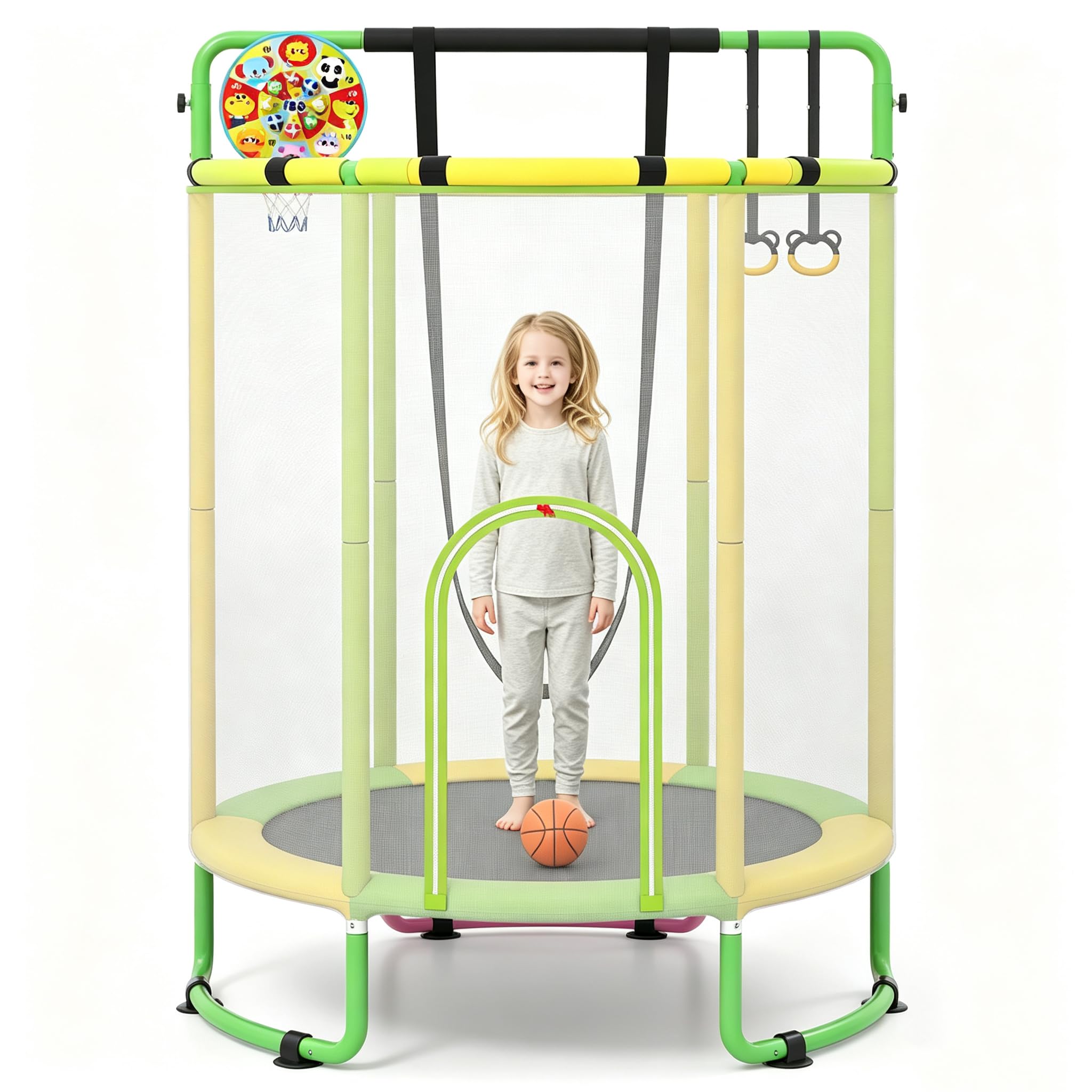 COSTWAY 55โ/61โ Kids Trampoline, 6 in 1 Toddler Trampolines (Green, 61โ)