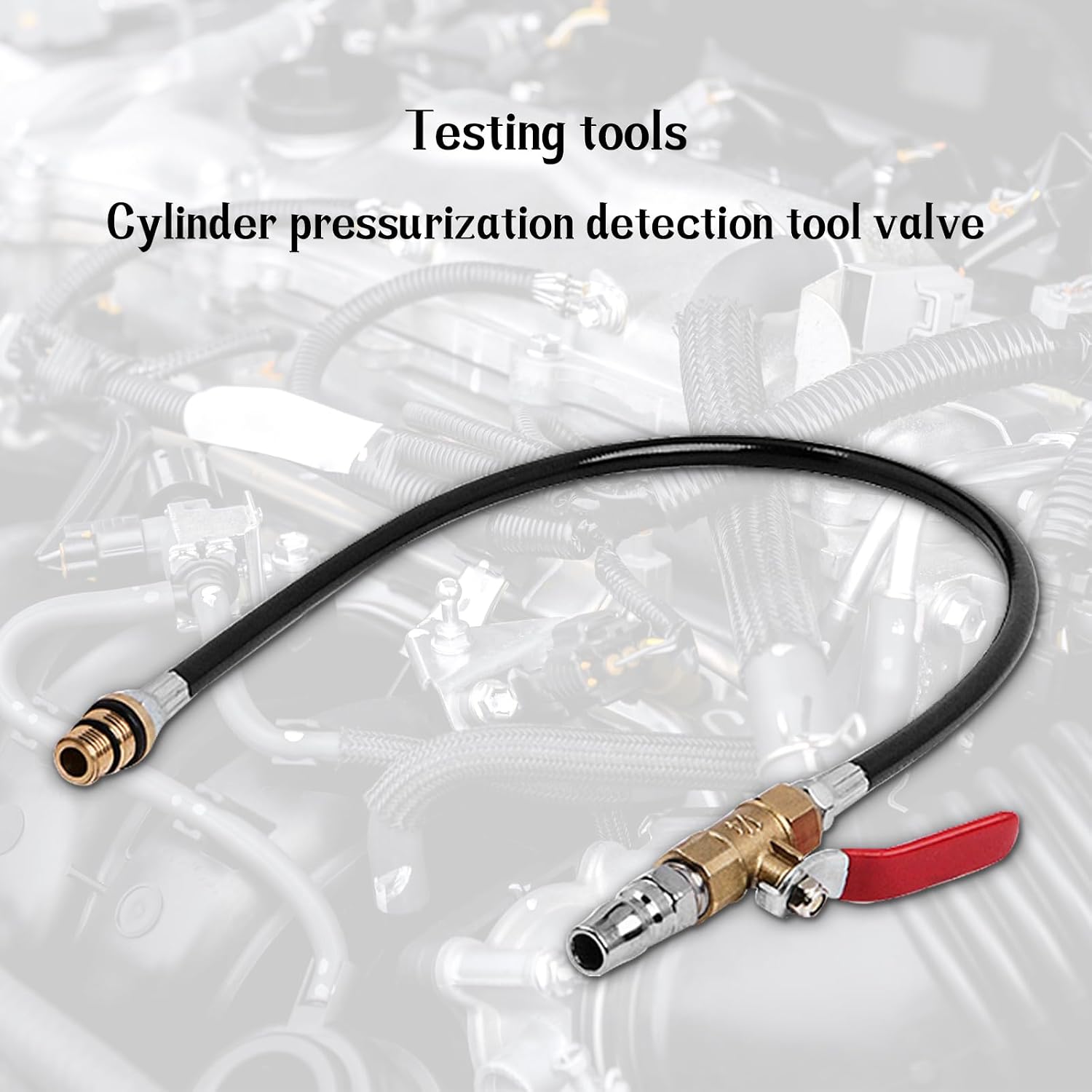 Engine Air Valve Holder Pressure Pipe Cylinder Leakage Testing Assistant Tool with Valve M12 M14 Thread to 1/4 NPT Universal for Mustang Ford GM Trucks LS Engine