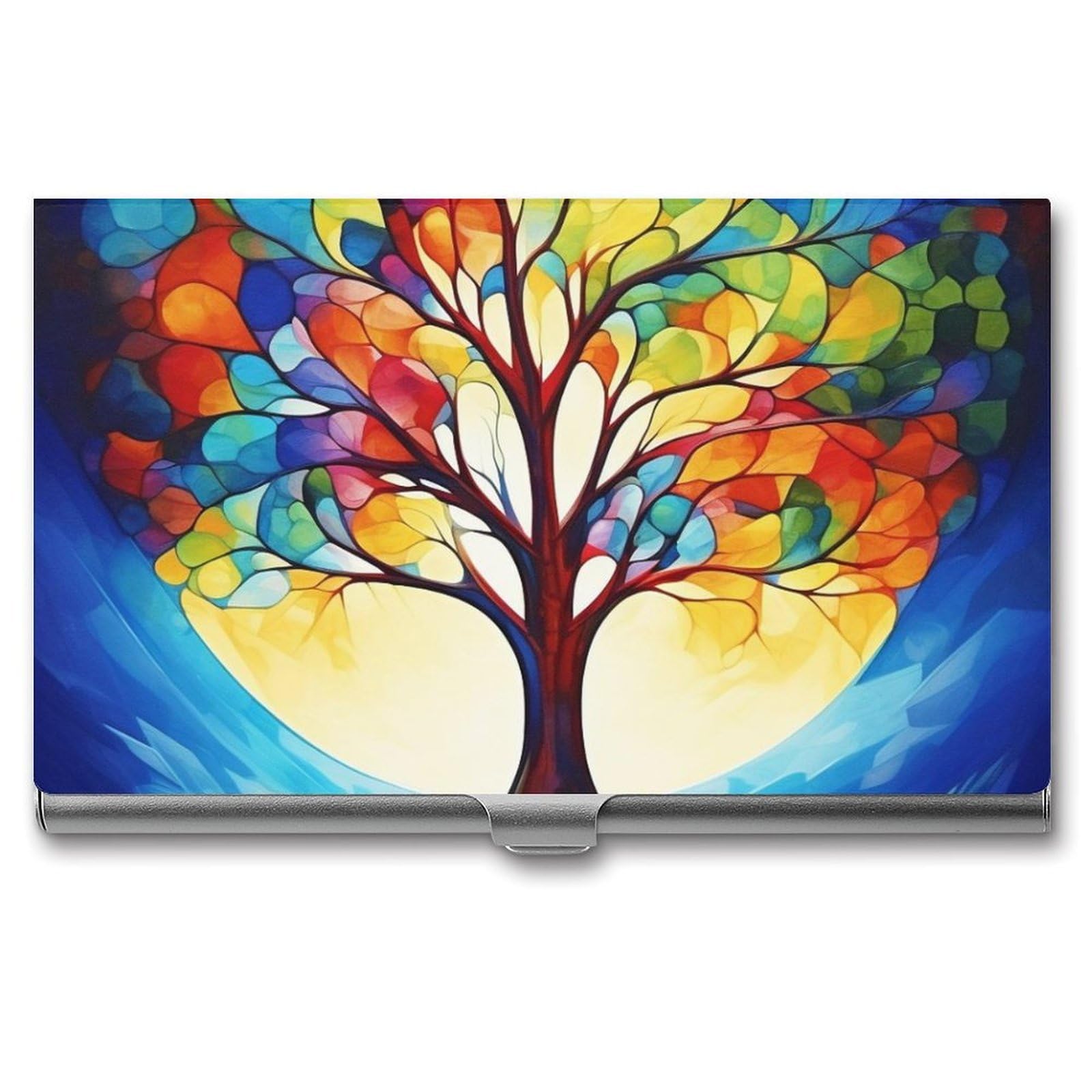 BTCOWZRV Tree Business Card Holder Metal Slim Business Card Case, Pocket Card Holder for Men Women Purse Name Card Holder Stainless Steel Wallet Credit ID Case for Office