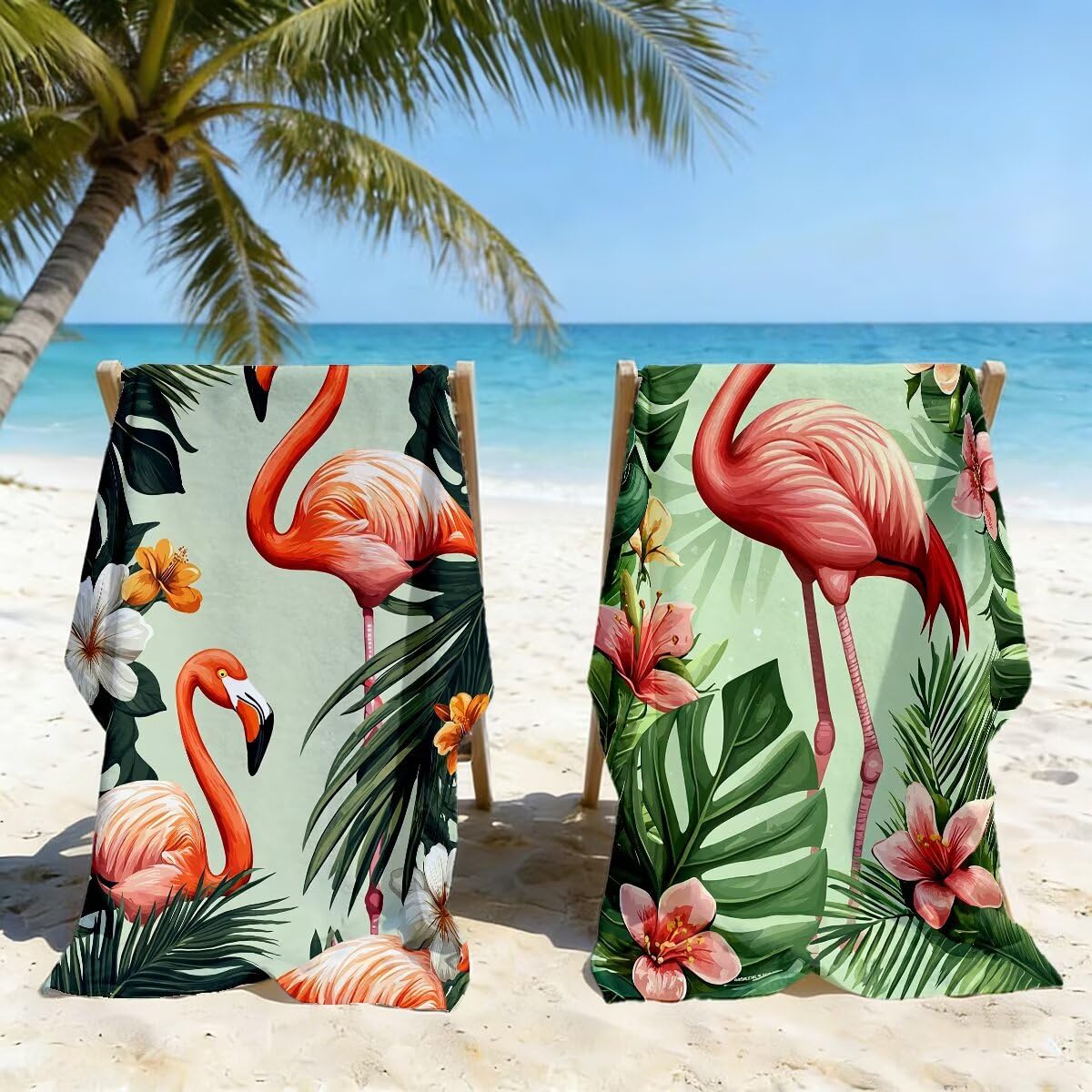 Ręcznik plażowy 100 x 200 cm, 2 szt., szybkoschnący ręcznik z mikrofibry, niezbędne w podróży, bez piasku, z mikrofibry, flamingi, lekkie, bardzo duże ręczniki dla dorosłych do pływania, prezenty dla