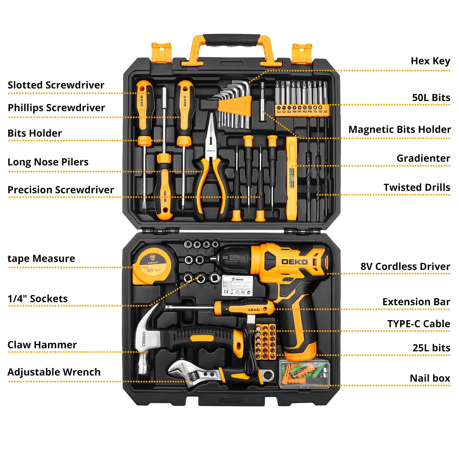 Tool Kit: DEKO Drill Set including Cordless Drill,Tool Kit Set Box - Image 2