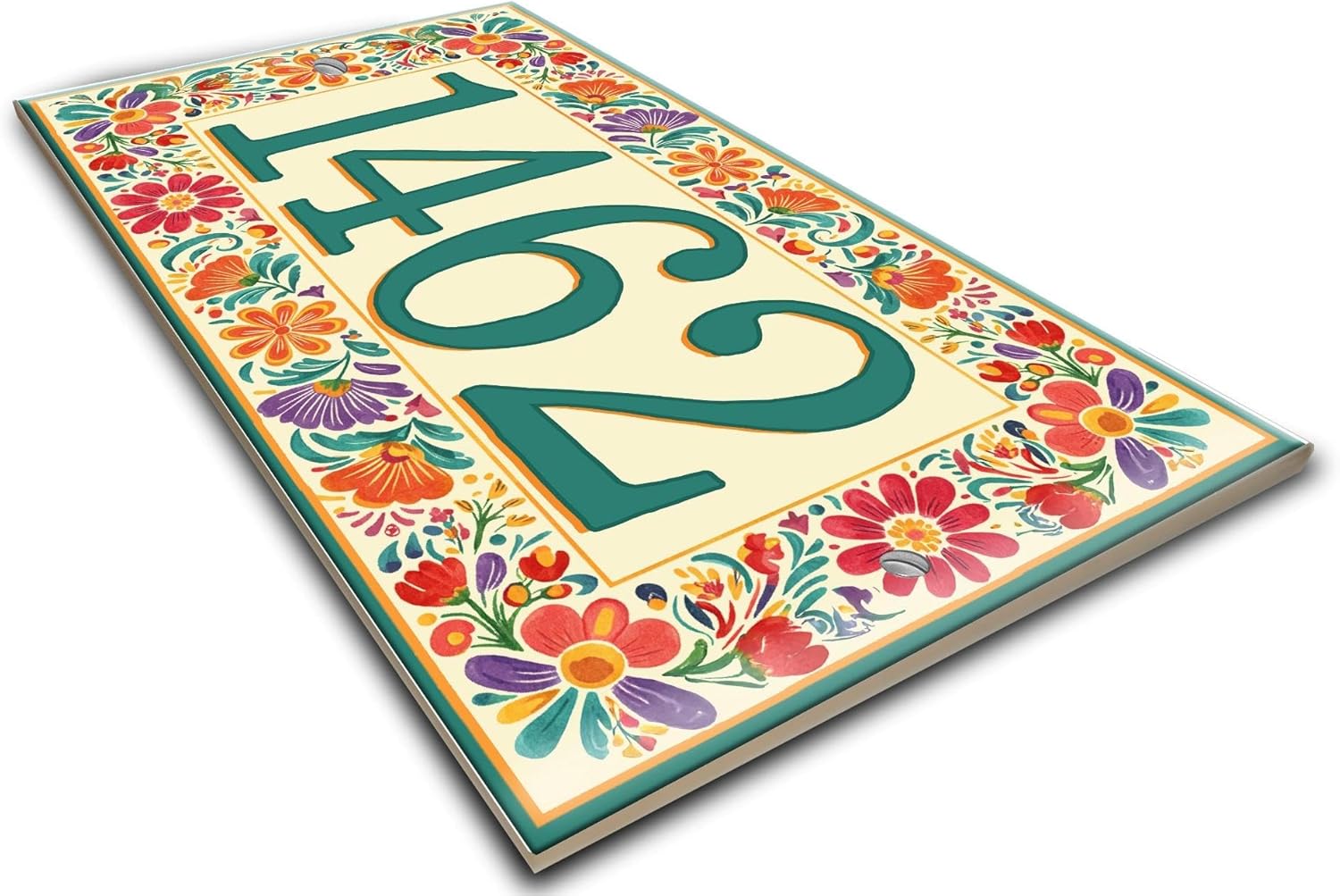 Floral Ceramic House Numbers, Talavera Mexican Ceramic House Address Plaque, Green Floral